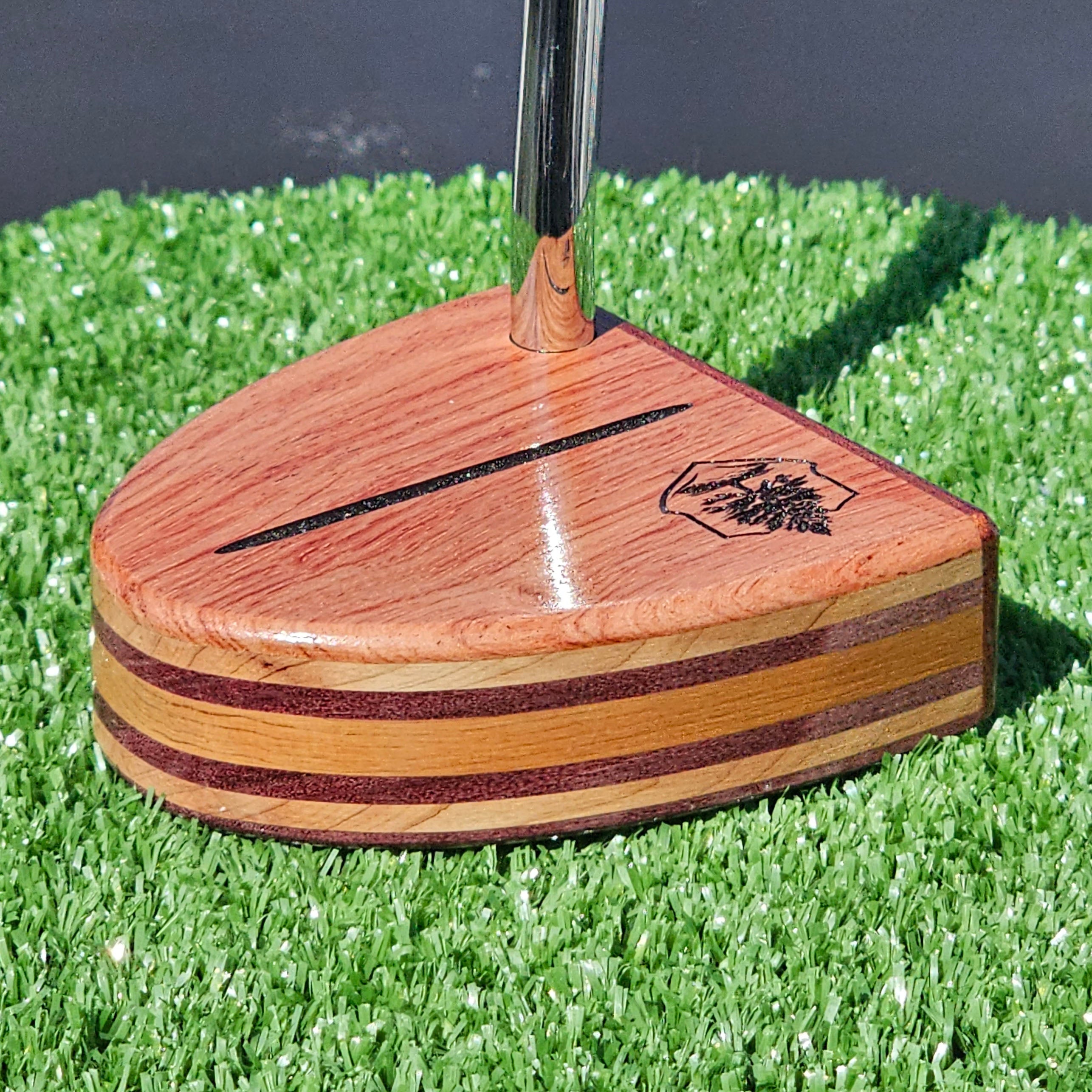 Babinga and Purpleheart exotic wood Woodford putter with layered body