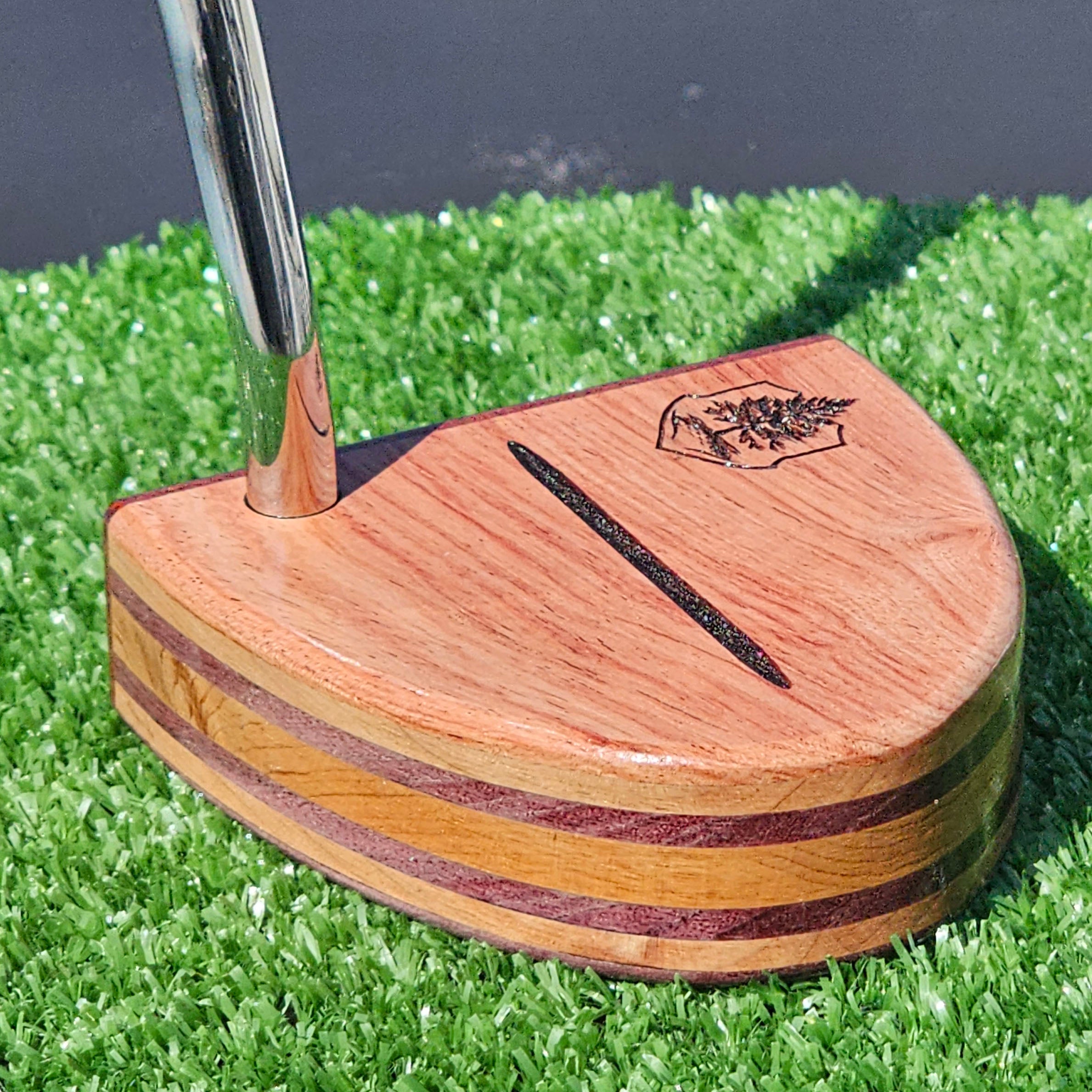 Babinga and Purpleheart exotic wood Woodford putter with layered body