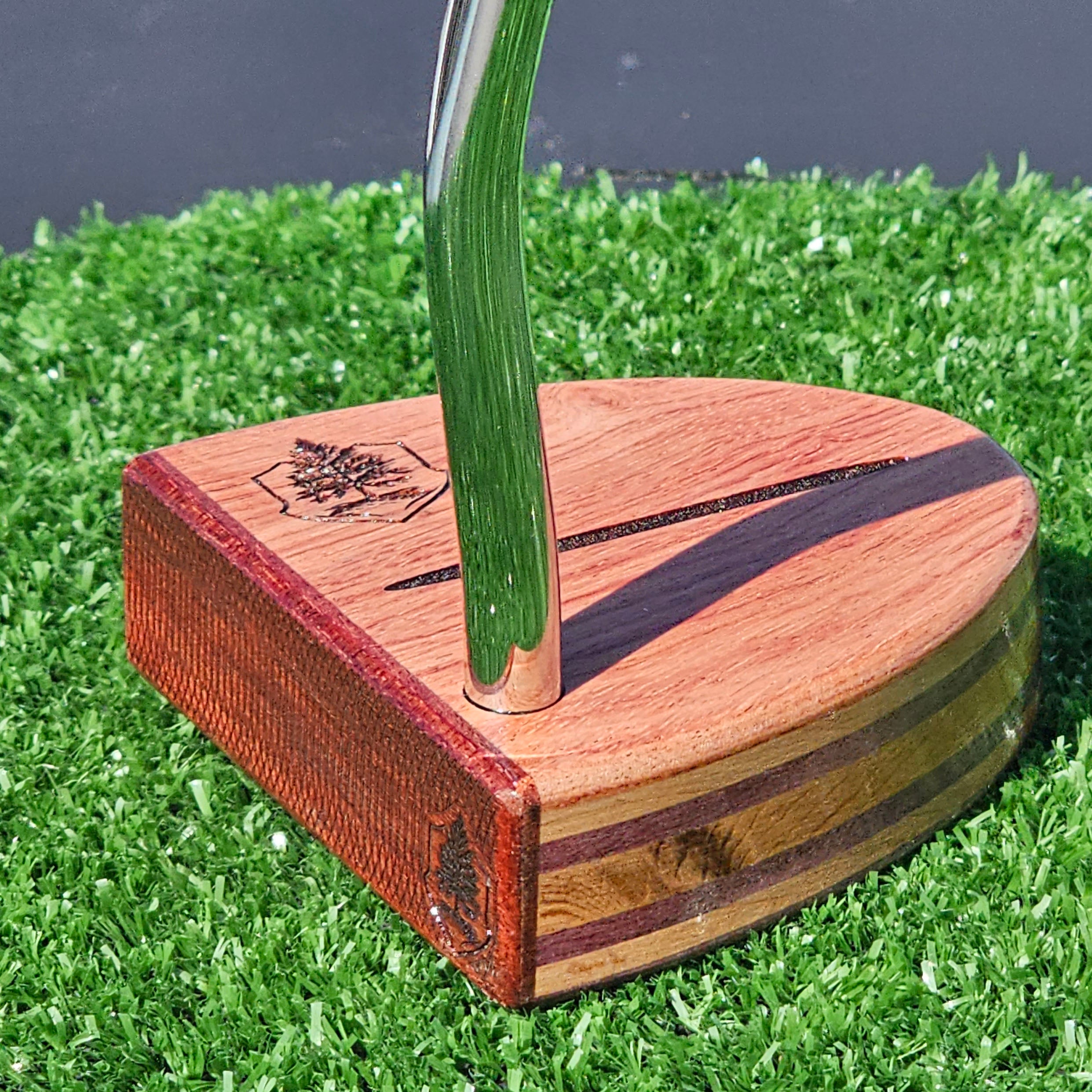 Babinga and Purpleheart exotic wood Woodford putter with layered body