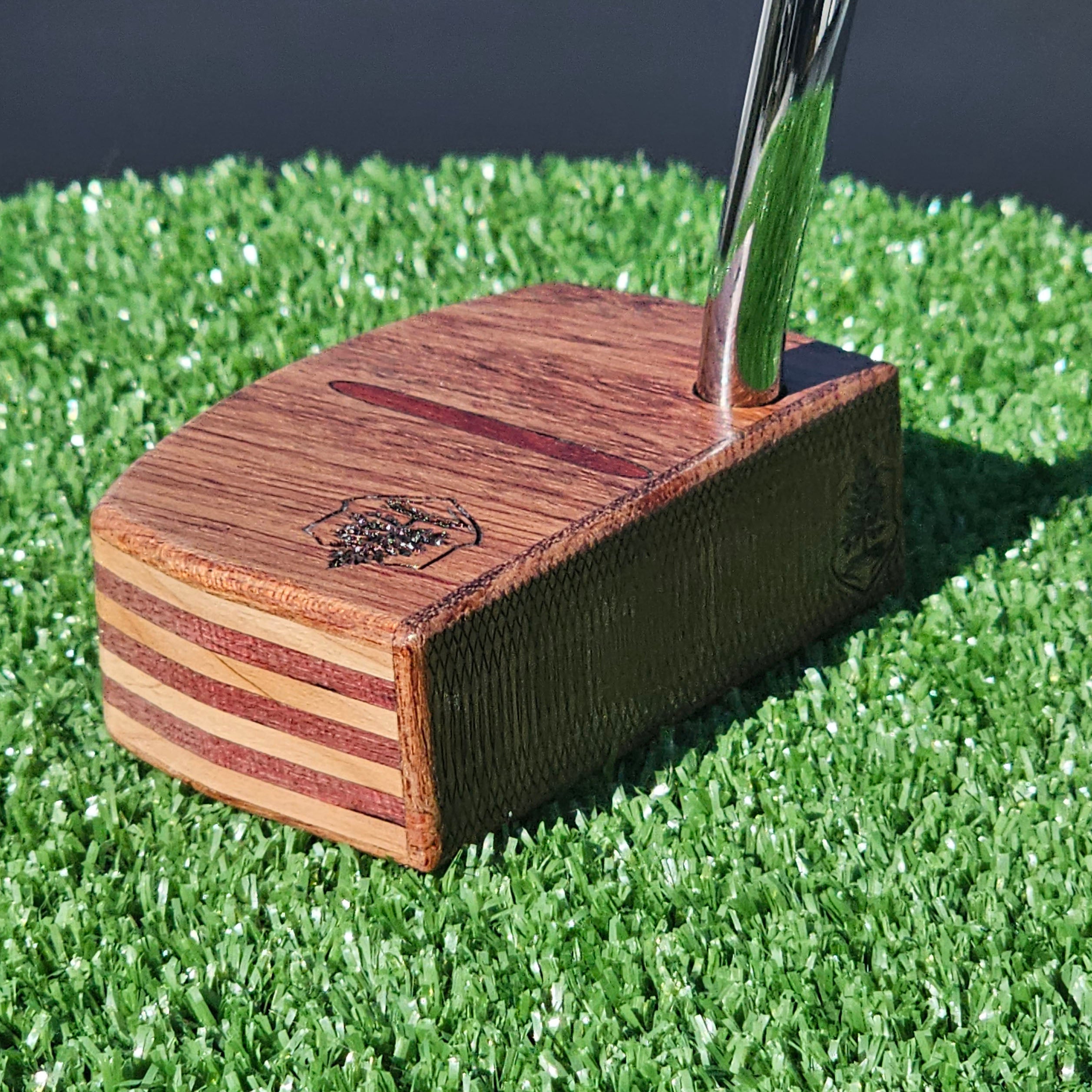 Bubinga exotic wood putter with purpleheart and canarywood body