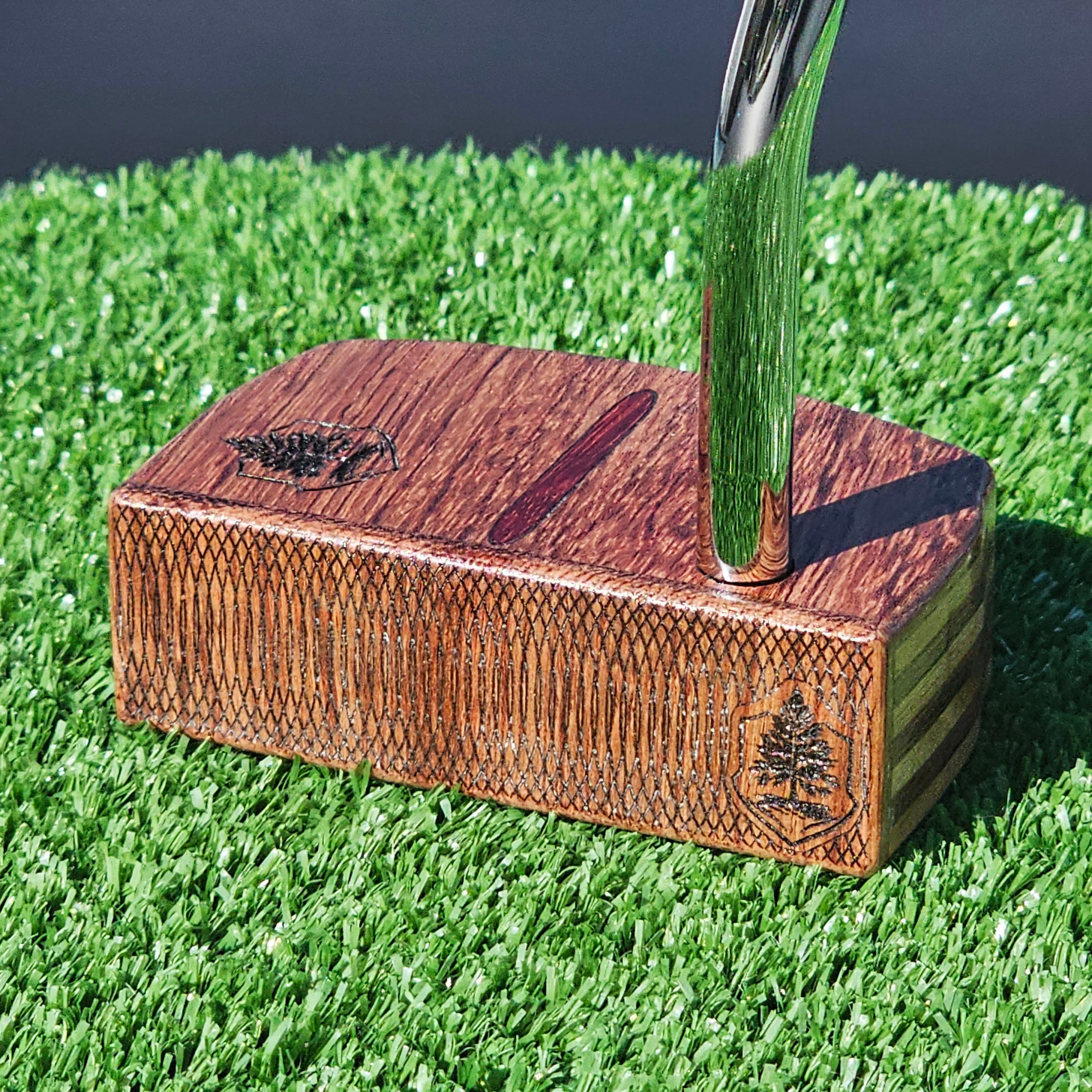 Bubinga exotic wood putter with purpleheart and canarywood body