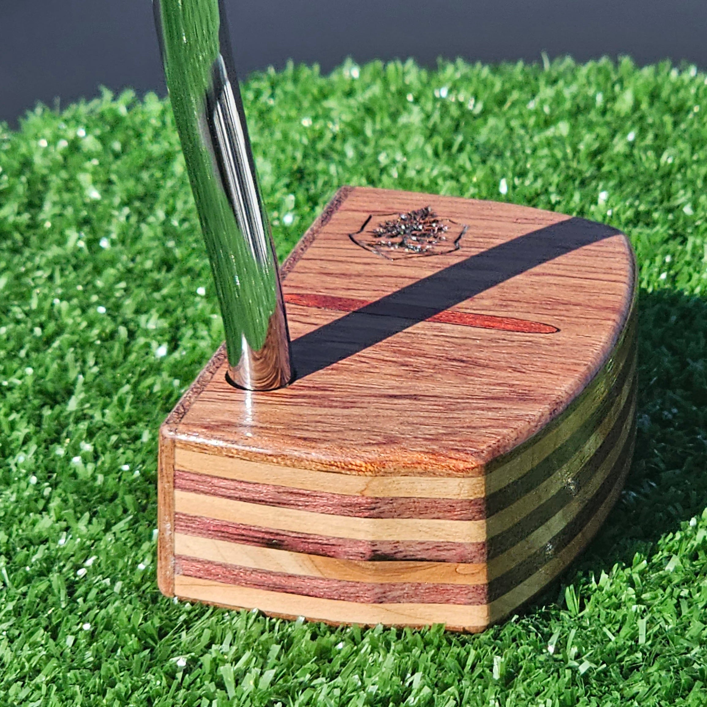 Bubinga exotic wood putter with purpleheart and canarywood body