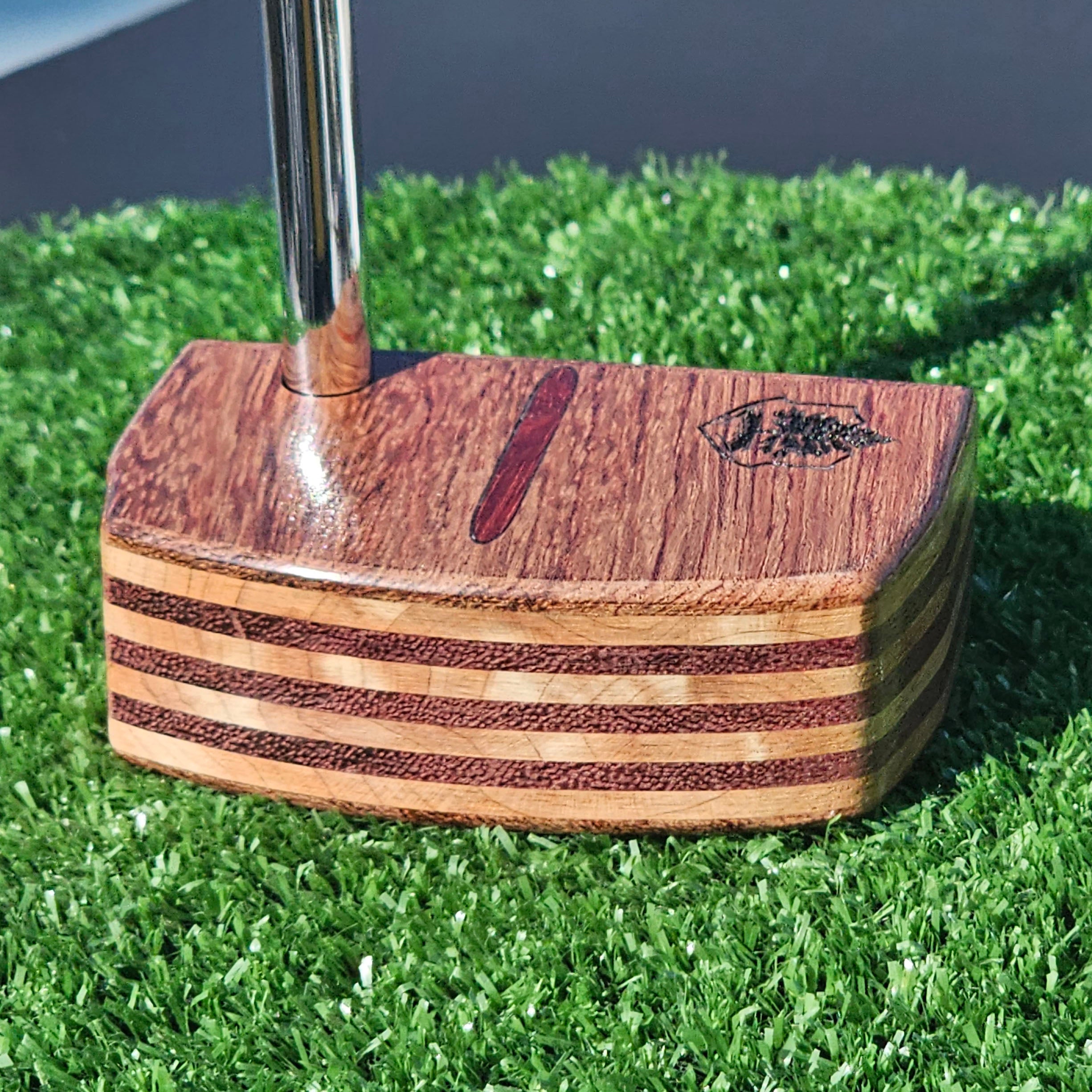 Bubinga exotic wood putter with purpleheart and canarywood body