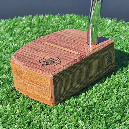 Bubinga exotic wood putter with Canarywood inlay and layered exotic wood body