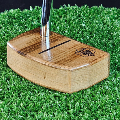 Bolivian Rosewood and Tigerwood putter with oak body Woodwin putter