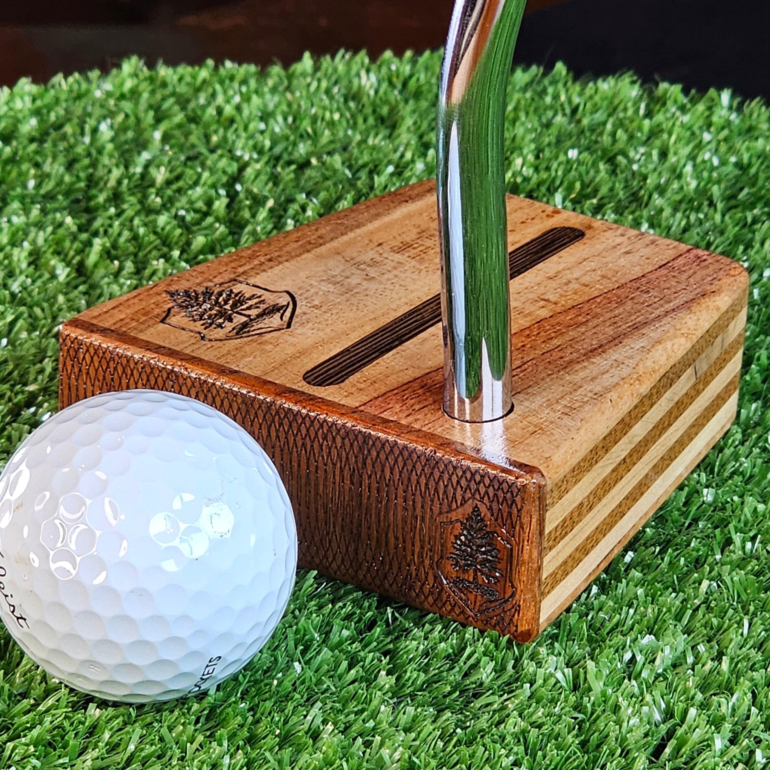 Bubinga faceplate and top bottom Timberwolf style wood putter layered body