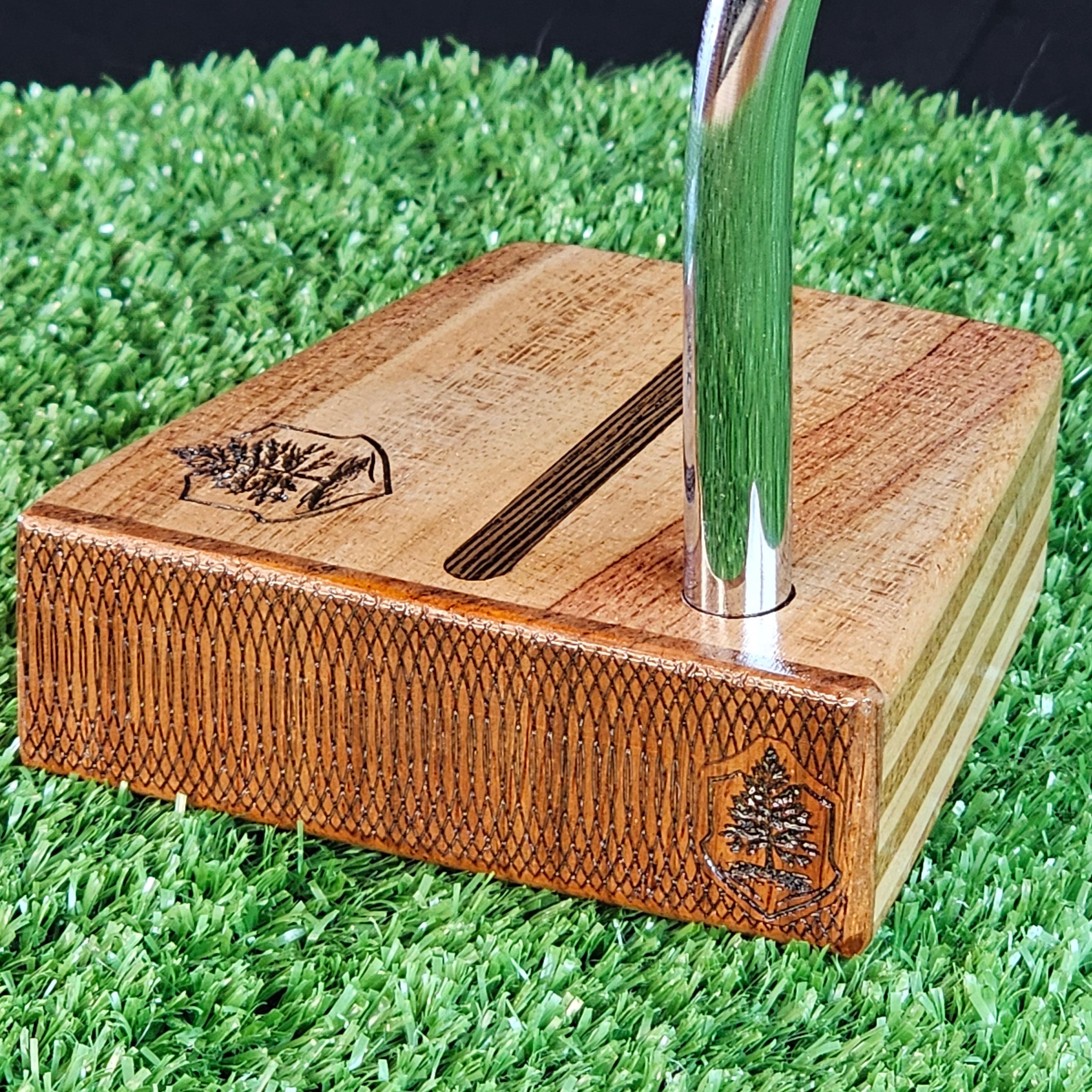 Bubinga faceplate and top bottom Timberwolf style wood putter layered body