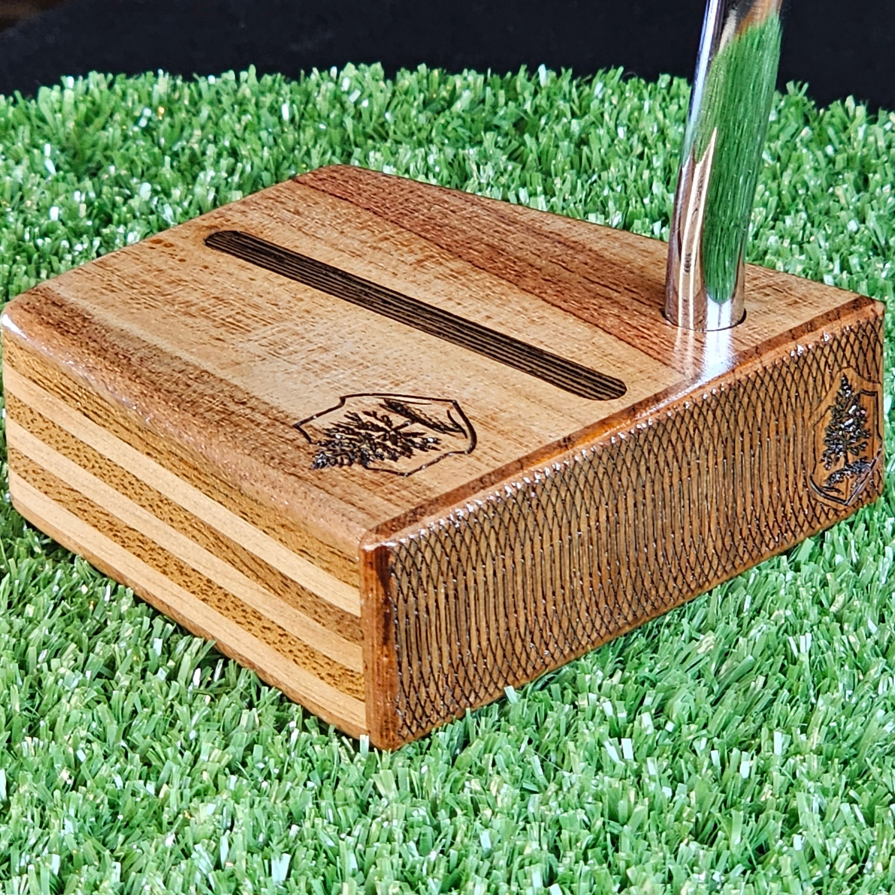 Bubinga faceplate and top bottom Timberwolf style wood putter layered body