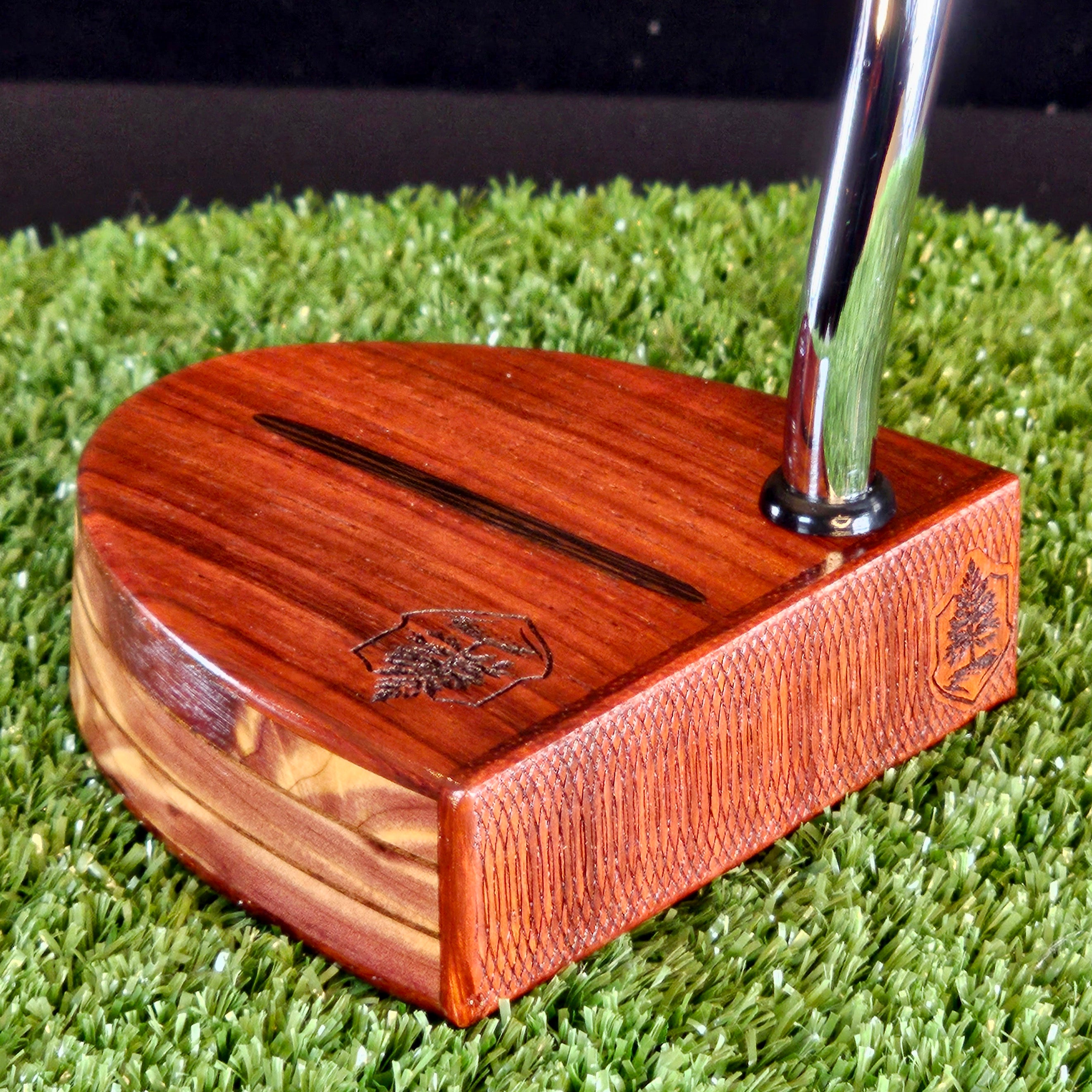 Padauk and Cedar wood Woodford style putter with Wenge wood inlay