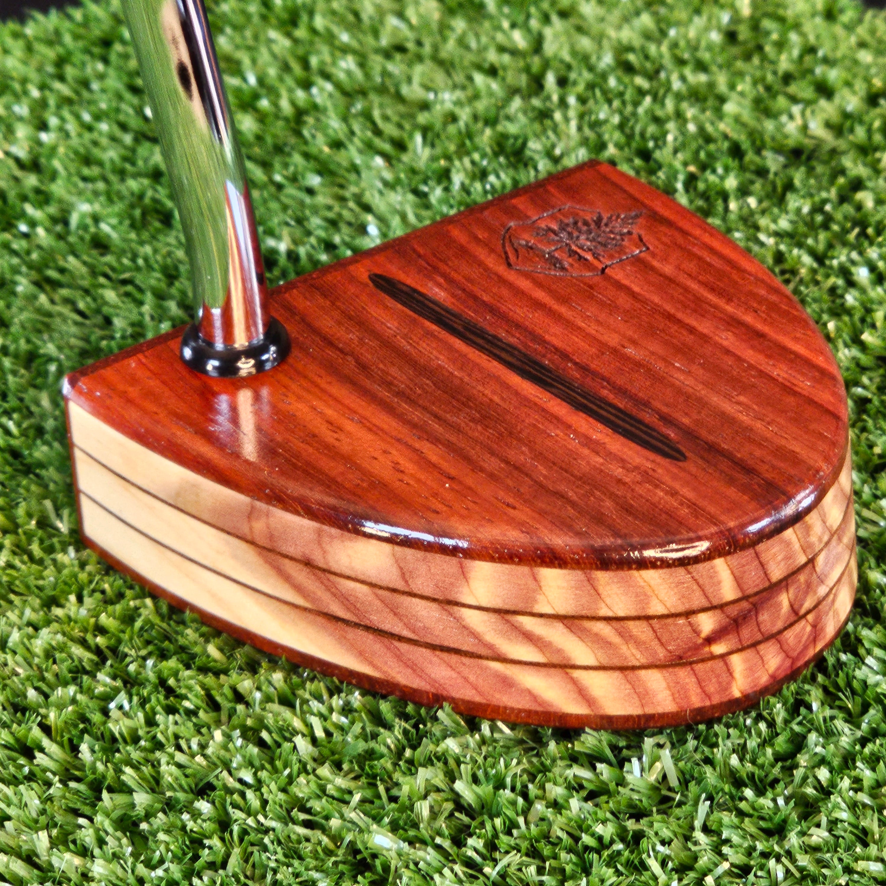 Padauk and Cedar wood Woodford style putter with Wenge wood inlay