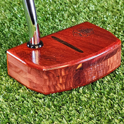 Padauk wood putter with red cedar body and Wenge inlay