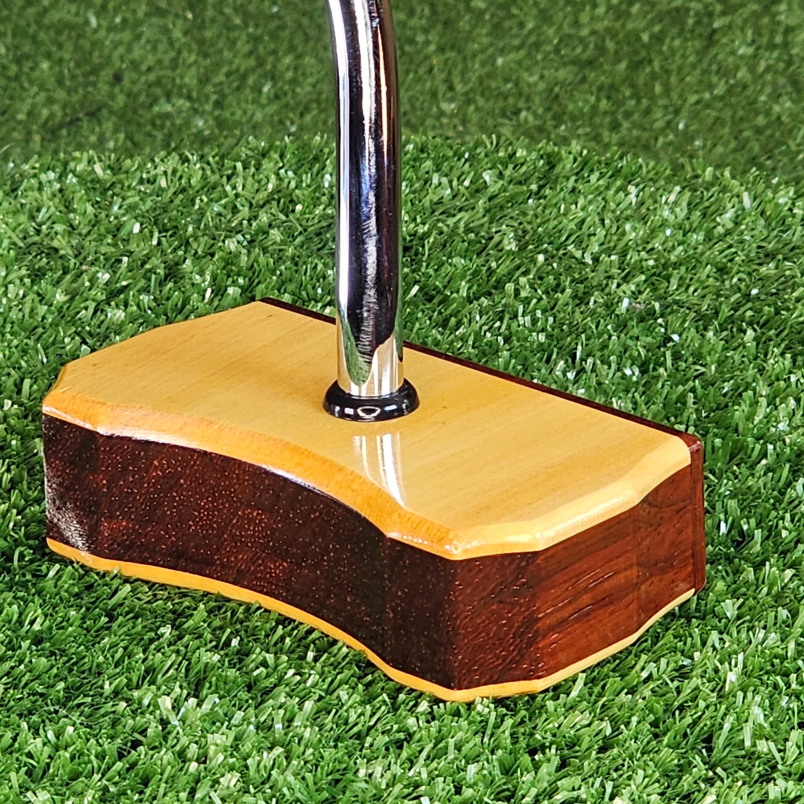 Yellowheart and Padauk exotic wood golf putter center shaft Bladewood style