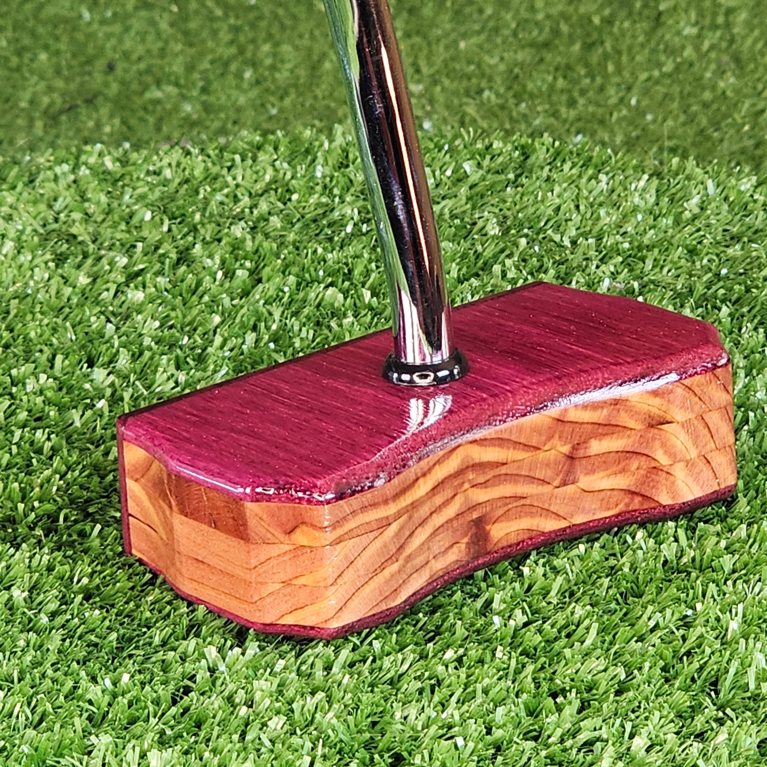 Purpleheart and Cedar exotic wood golf putter center shaft Bladewood style