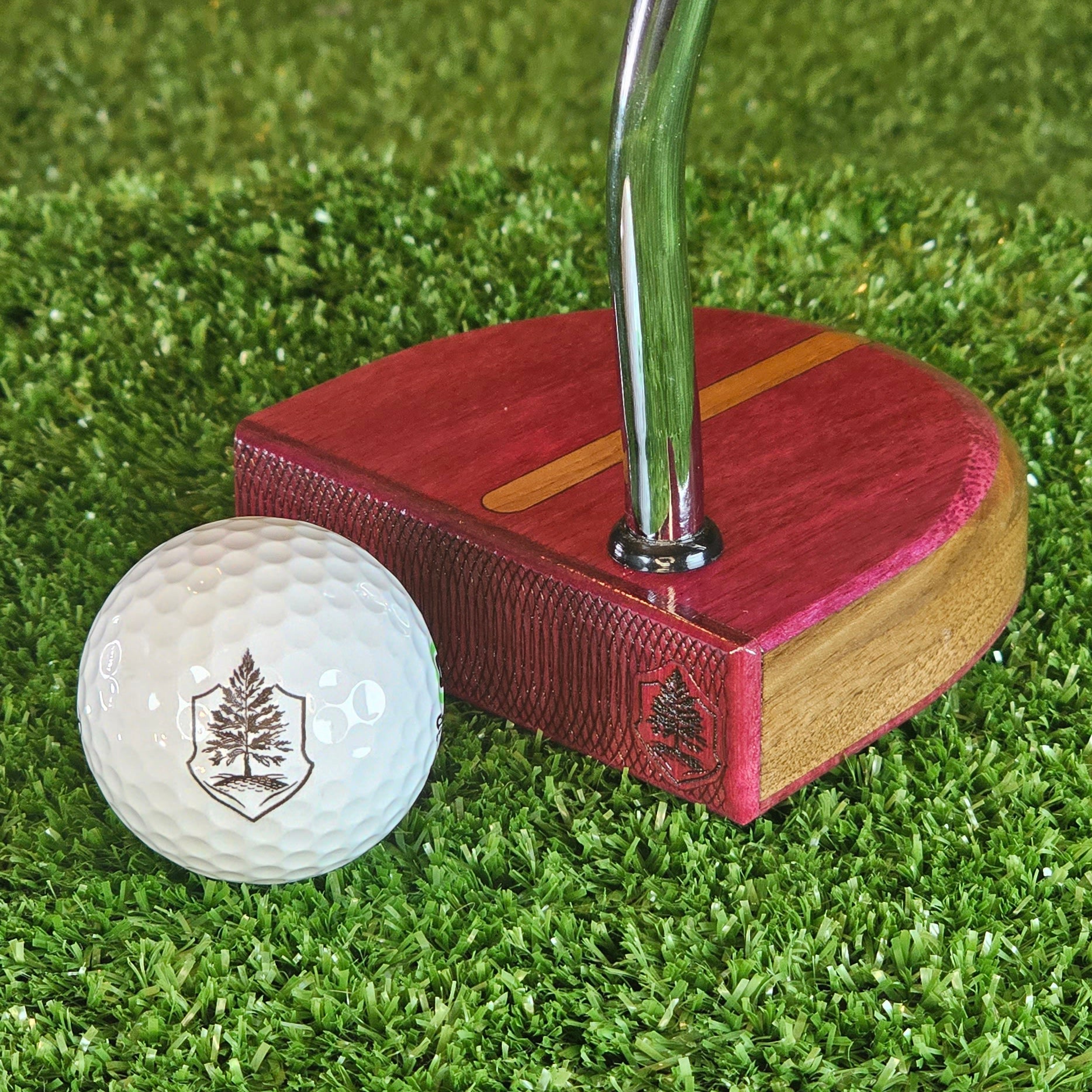 Plumbline wood putter with exotic Purpleheart and Walnut FATTY style