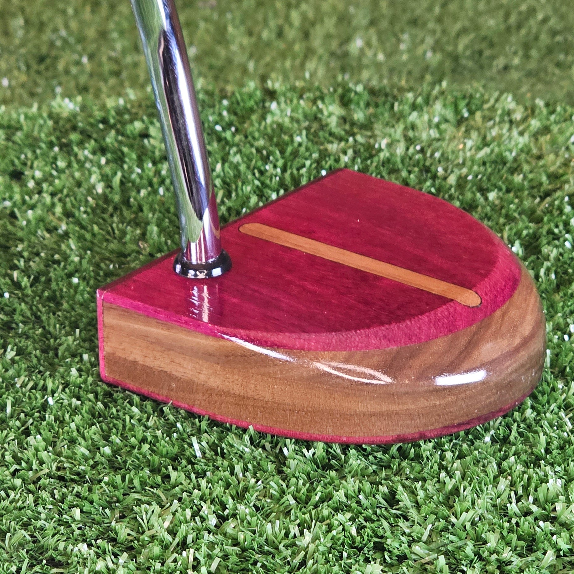 Plumbline wood putter with exotic Purpleheart and Walnut FATTY style