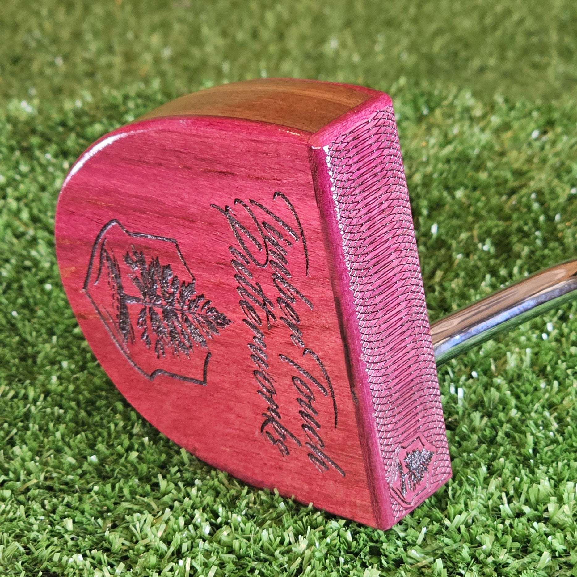 Plumbline wood putter with exotic Purpleheart and Walnut FATTY style