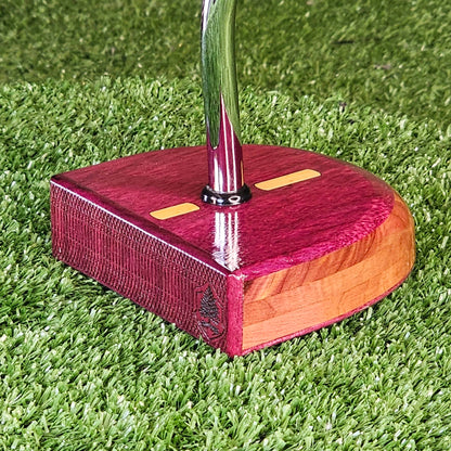 Purpleheart exotic wood putter Zero Torque style with center shaft