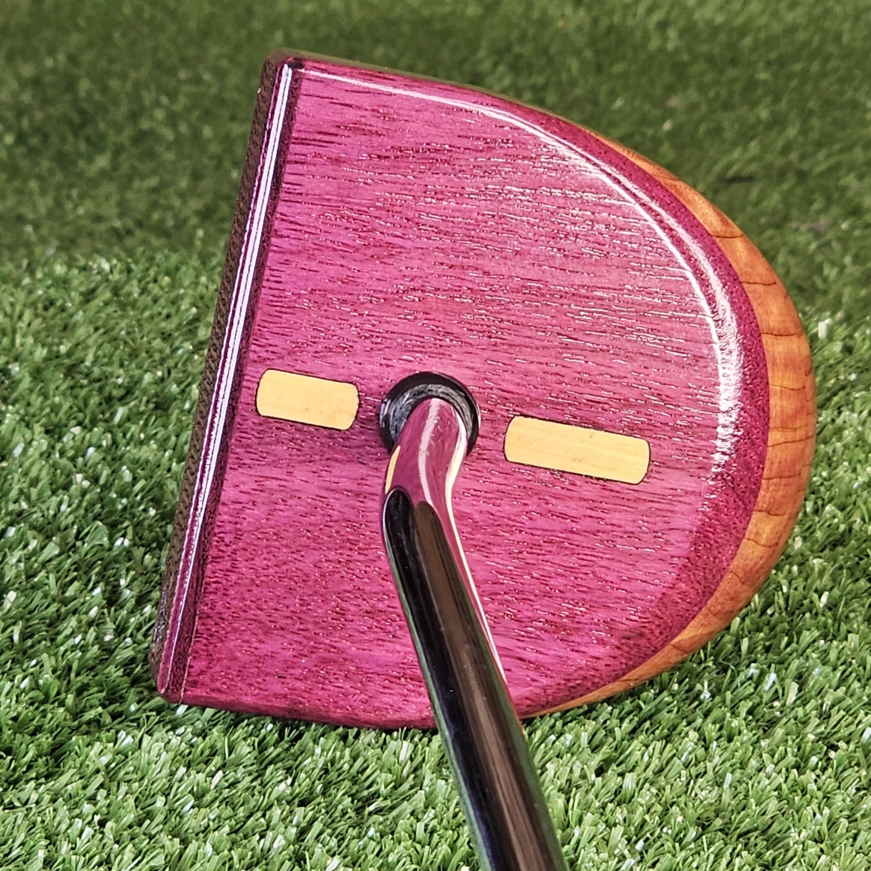 Purpleheart exotic wood putter Zero Torque style with center shaft