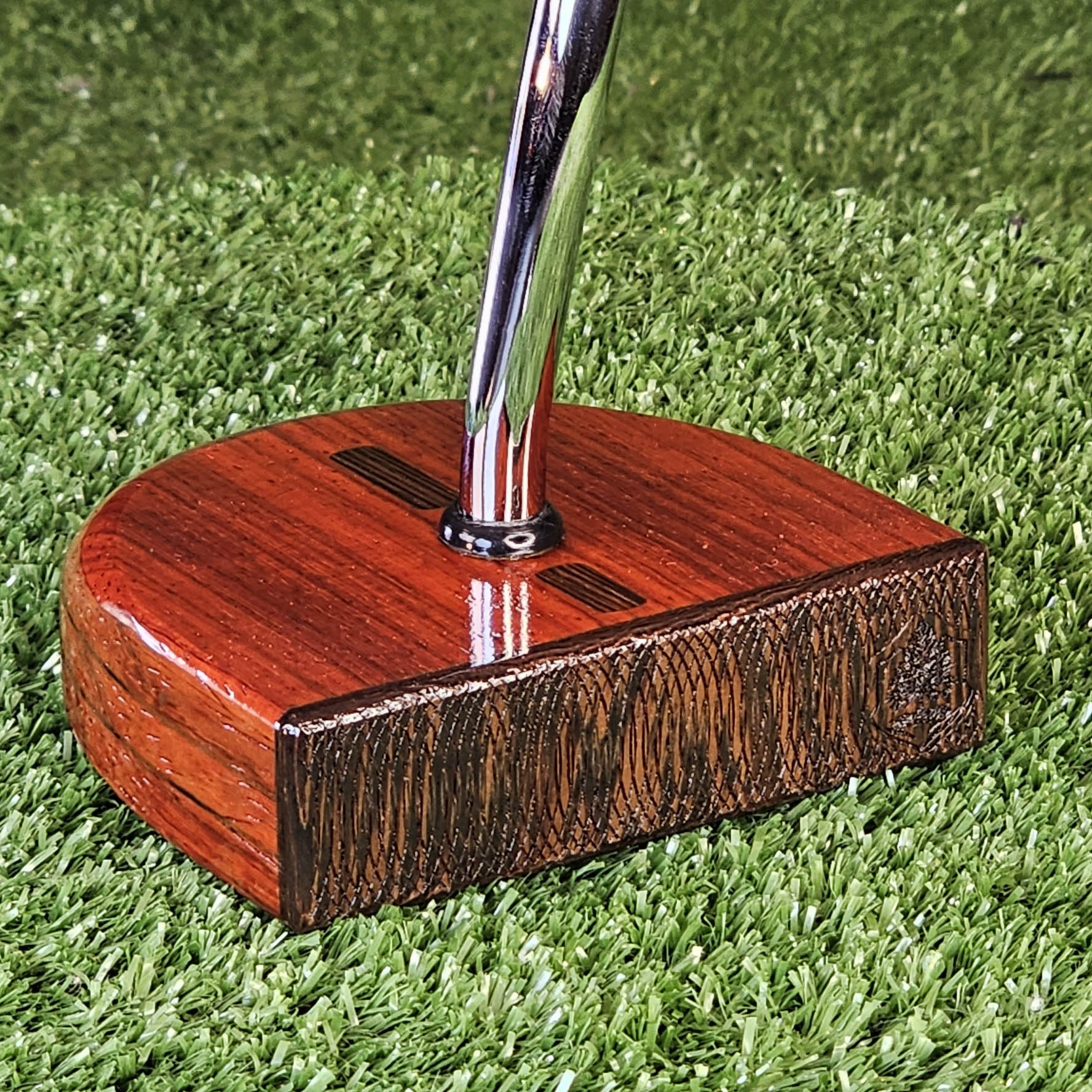 Padauk exotic wood putter Zero Torque style with center shaft