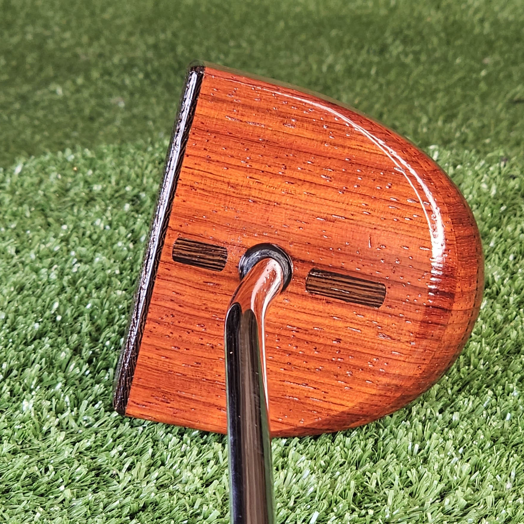 Padauk exotic wood putter Zero Torque style with center shaft