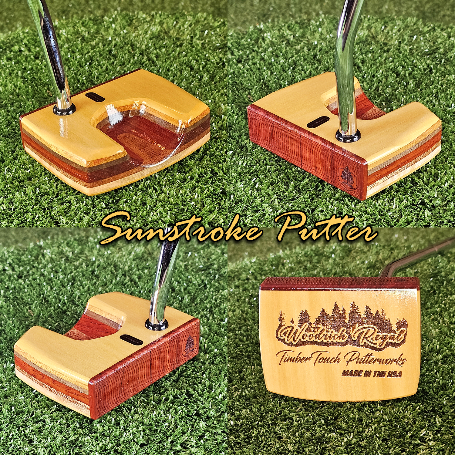 Sunstroke style Yellowheart exotic wood Woodrich Regal Putter