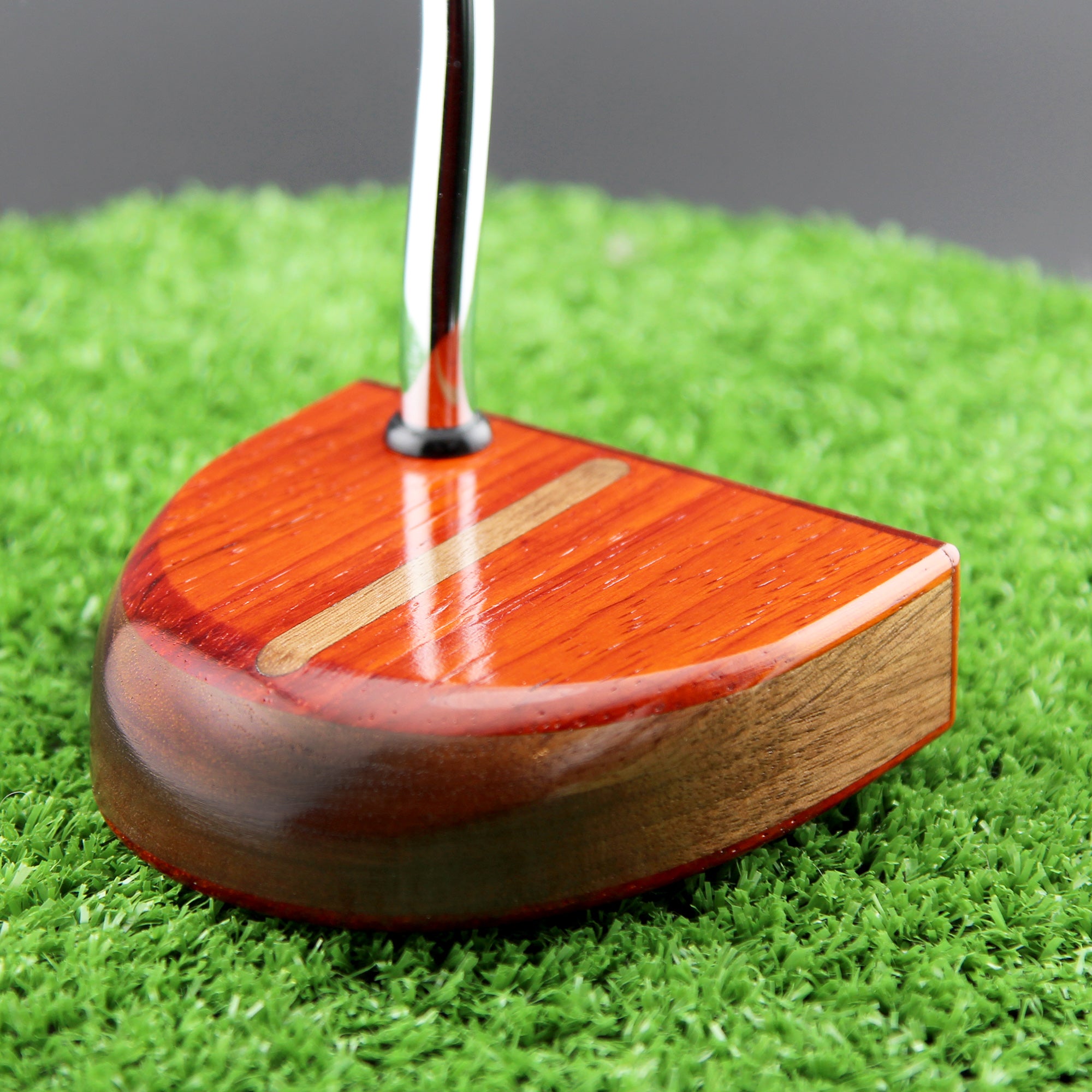 Auburn wood putter with exotic Padauk and Walnut body and inlay