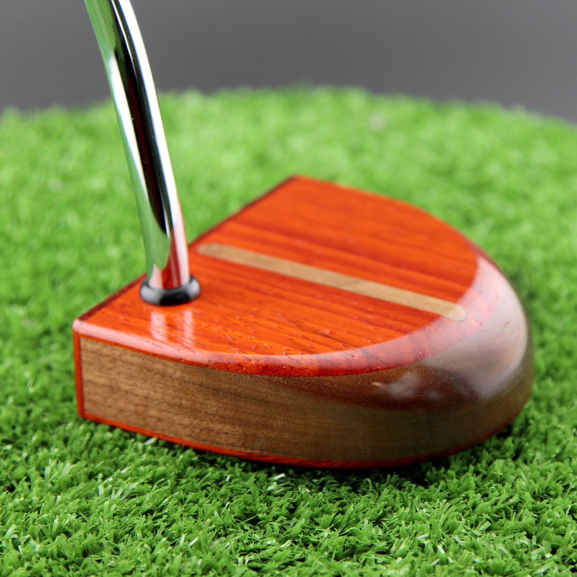Auburn wood putter with exotic Padauk and Walnut body and inlay