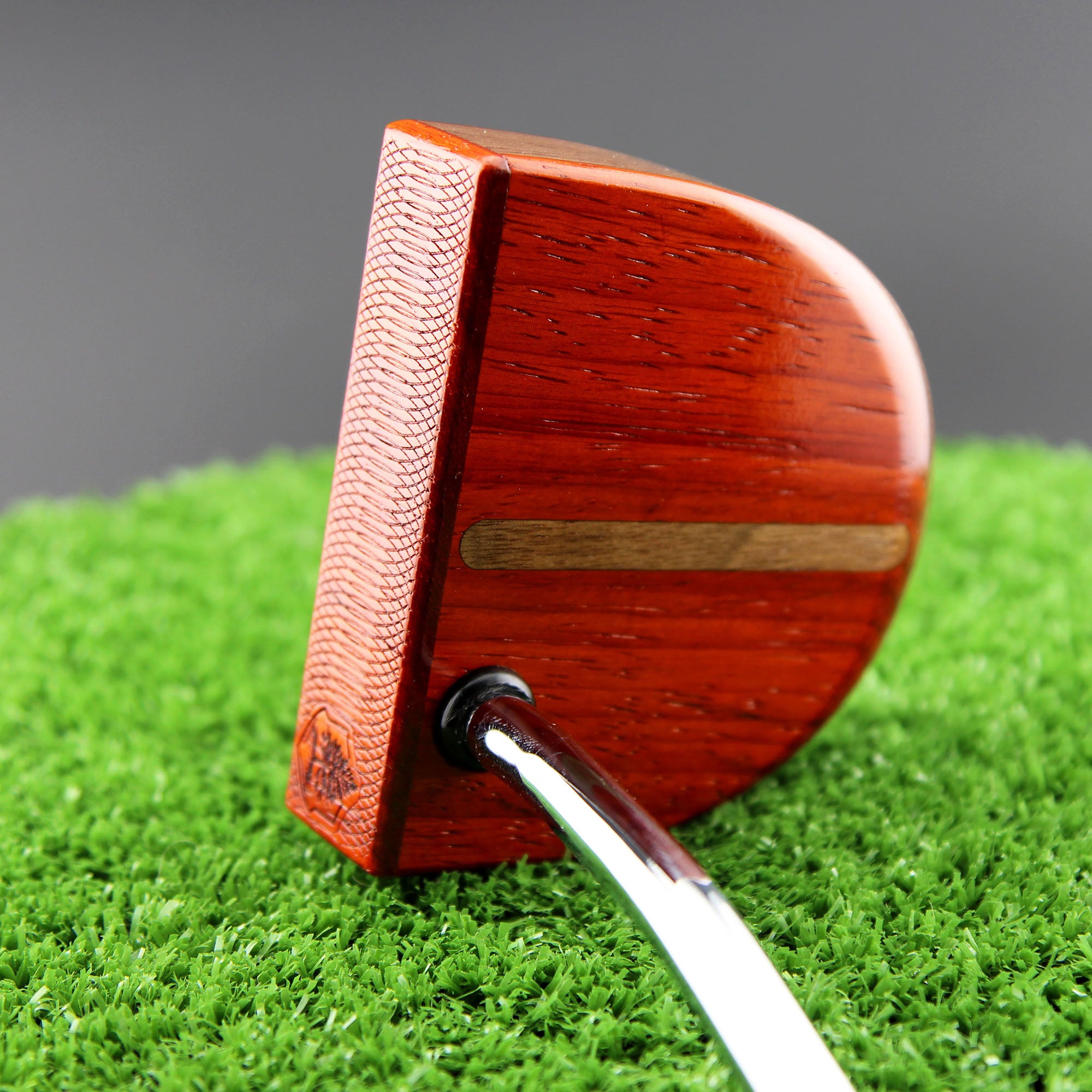 Auburn wood putter with exotic Padauk and Walnut body and inlay