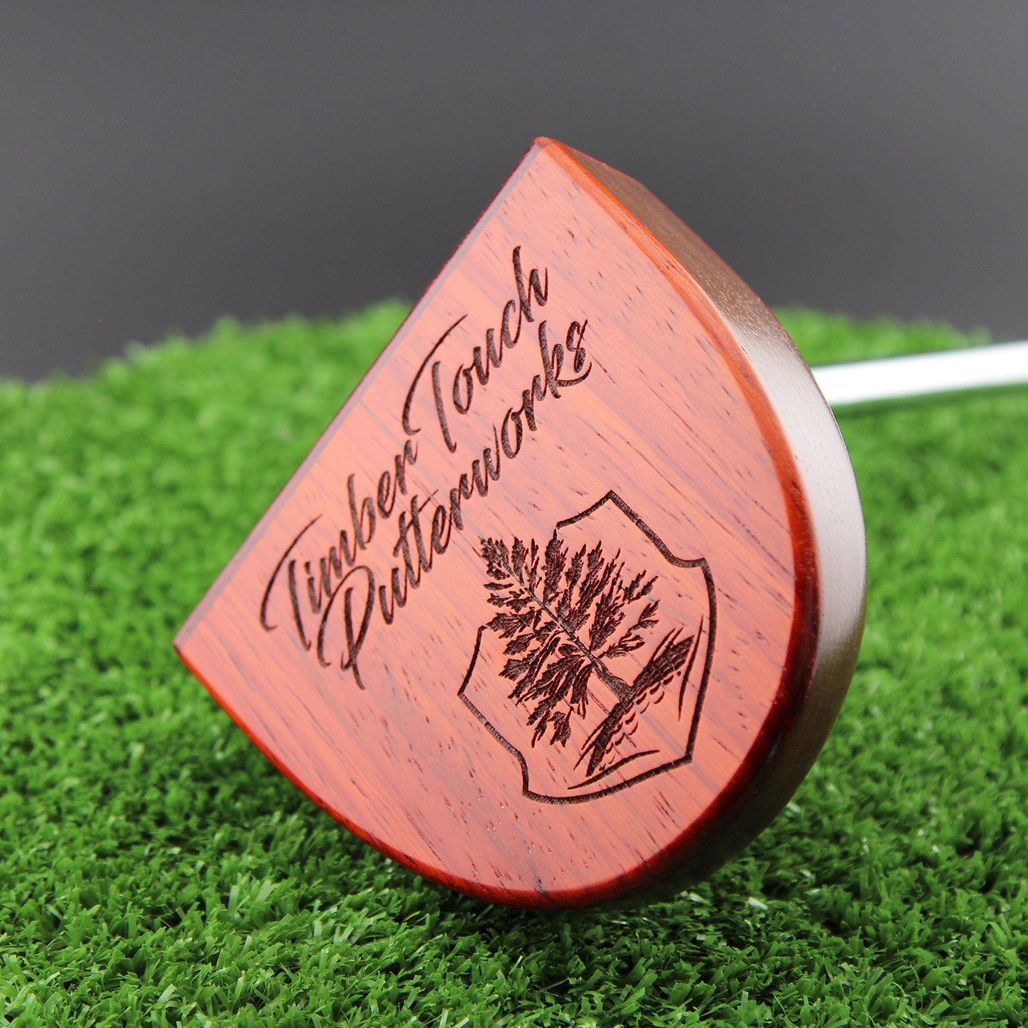 Auburn wood putter with exotic Padauk and Walnut body and inlay
