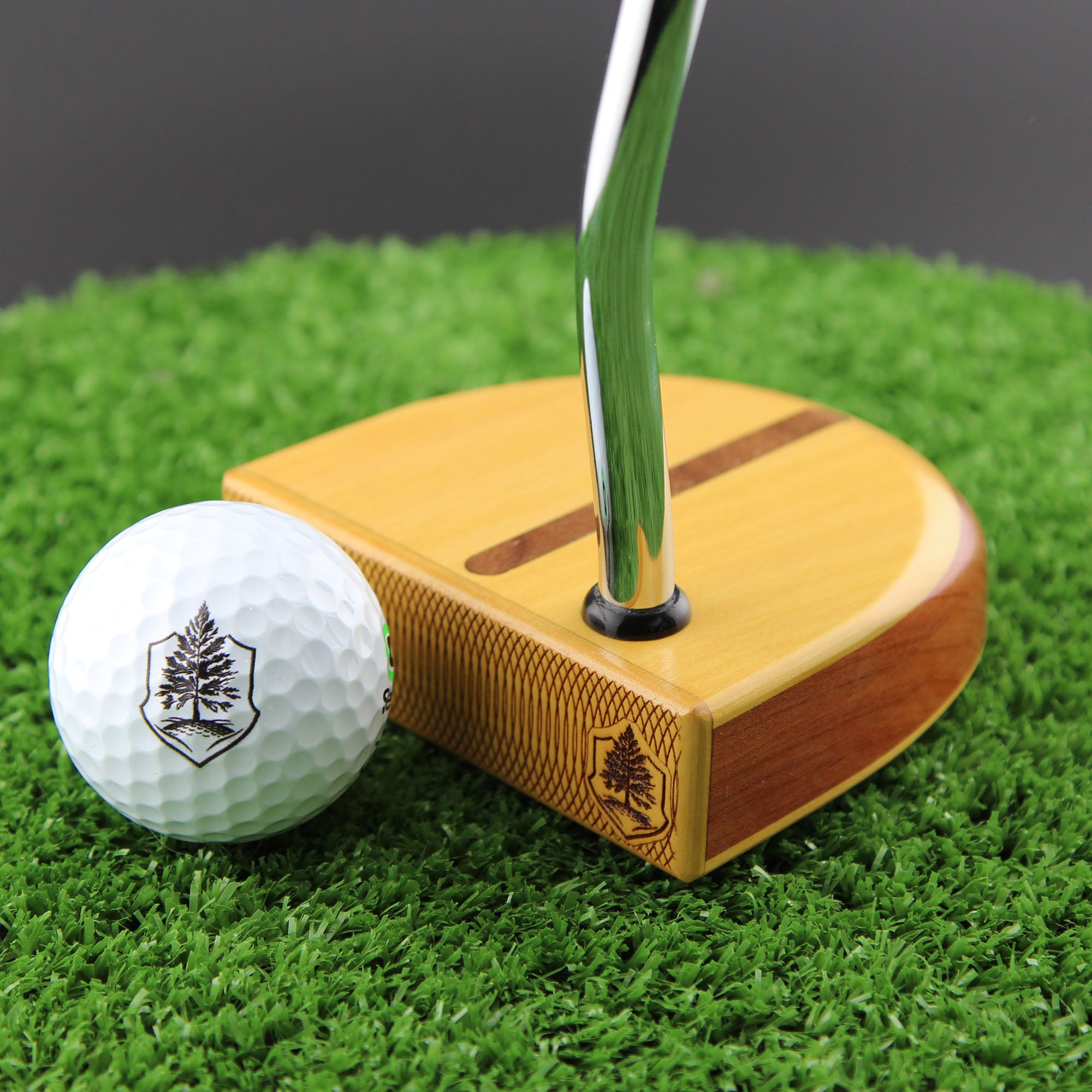 MorningLite Yellowheart exotic wood putter with Walnut body and inlay