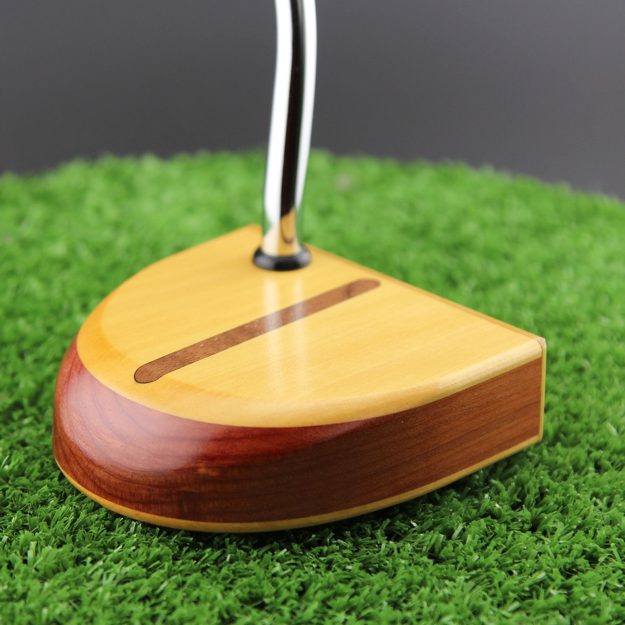 MorningLite Yellowheart exotic wood putter with Walnut body and inlay
