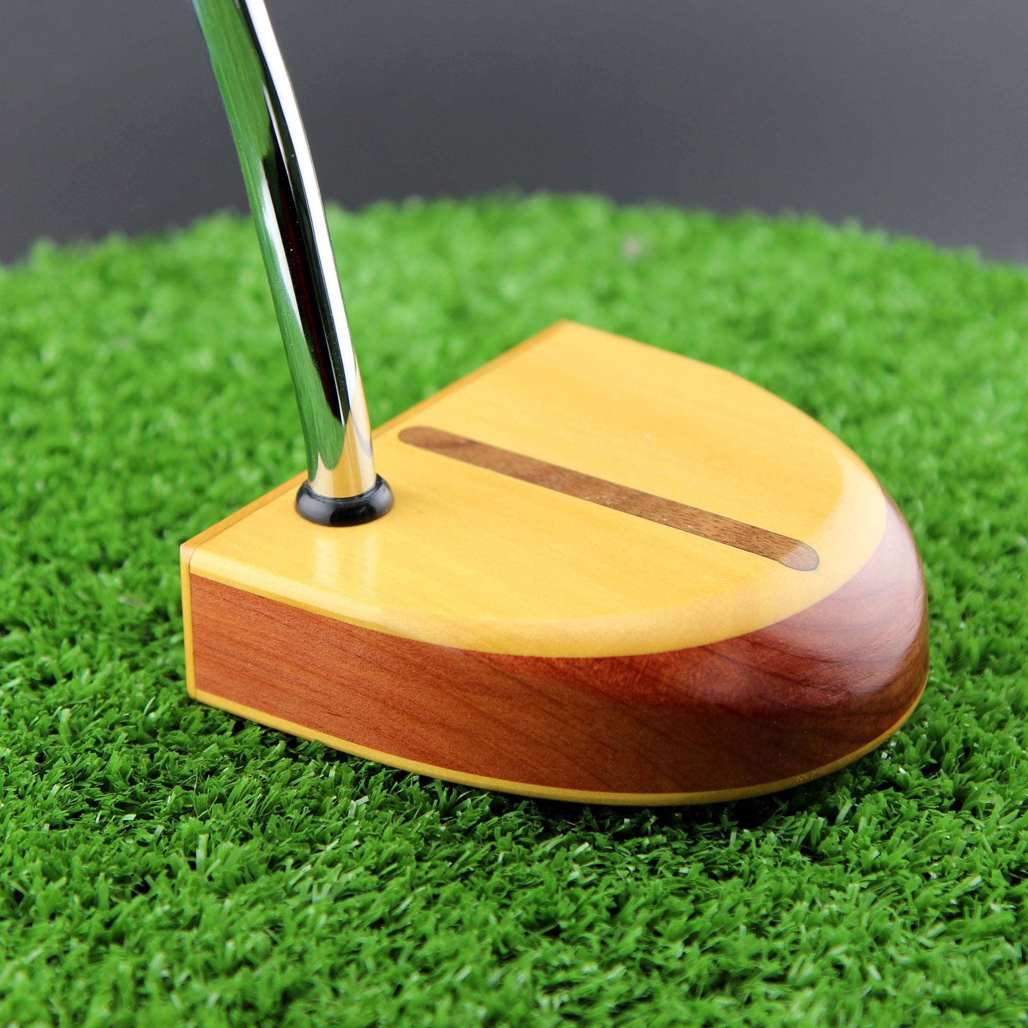 MorningLite Yellowheart exotic wood putter with Walnut body and inlay