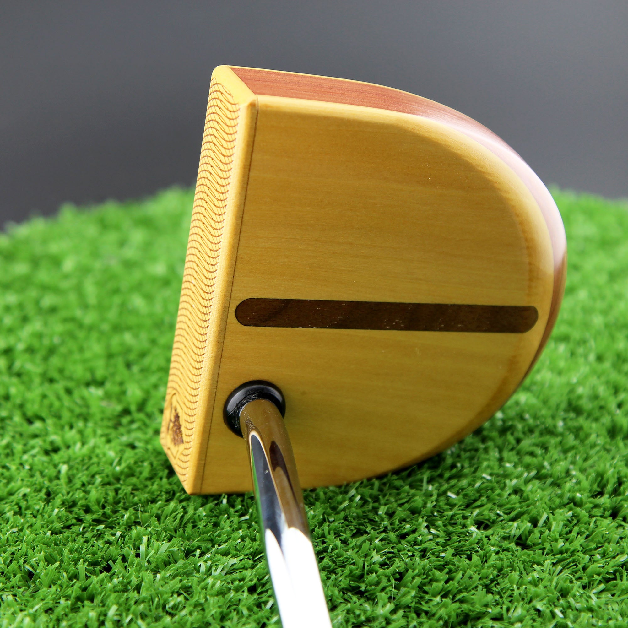 MorningLite Yellowheart exotic wood putter with Walnut body and inlay