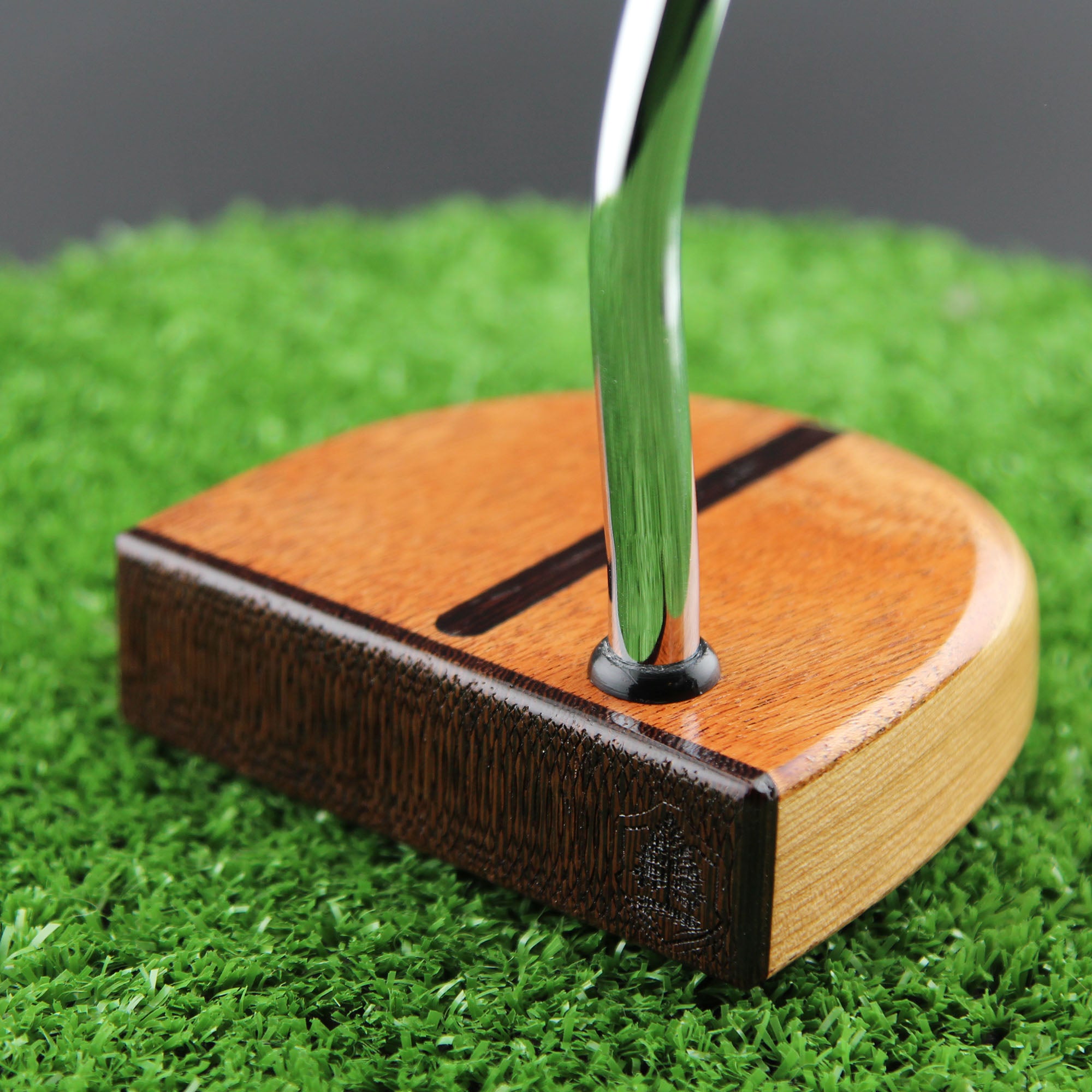 Mahogany and Red Oak wood putter with exotic Wenge inlay and face plate