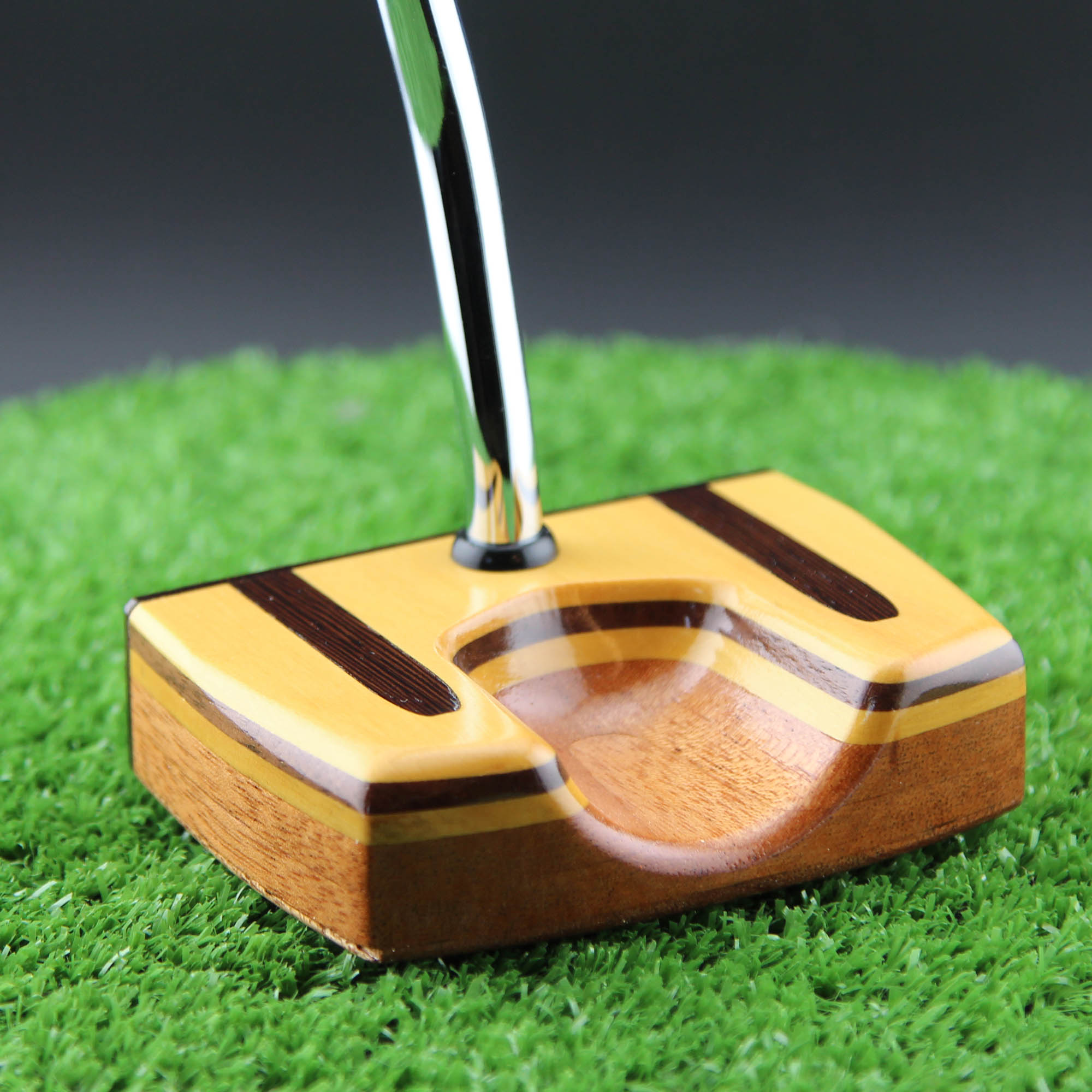 TimberTouch Woodrich wood putter with Yellowheart center shaft zero torque