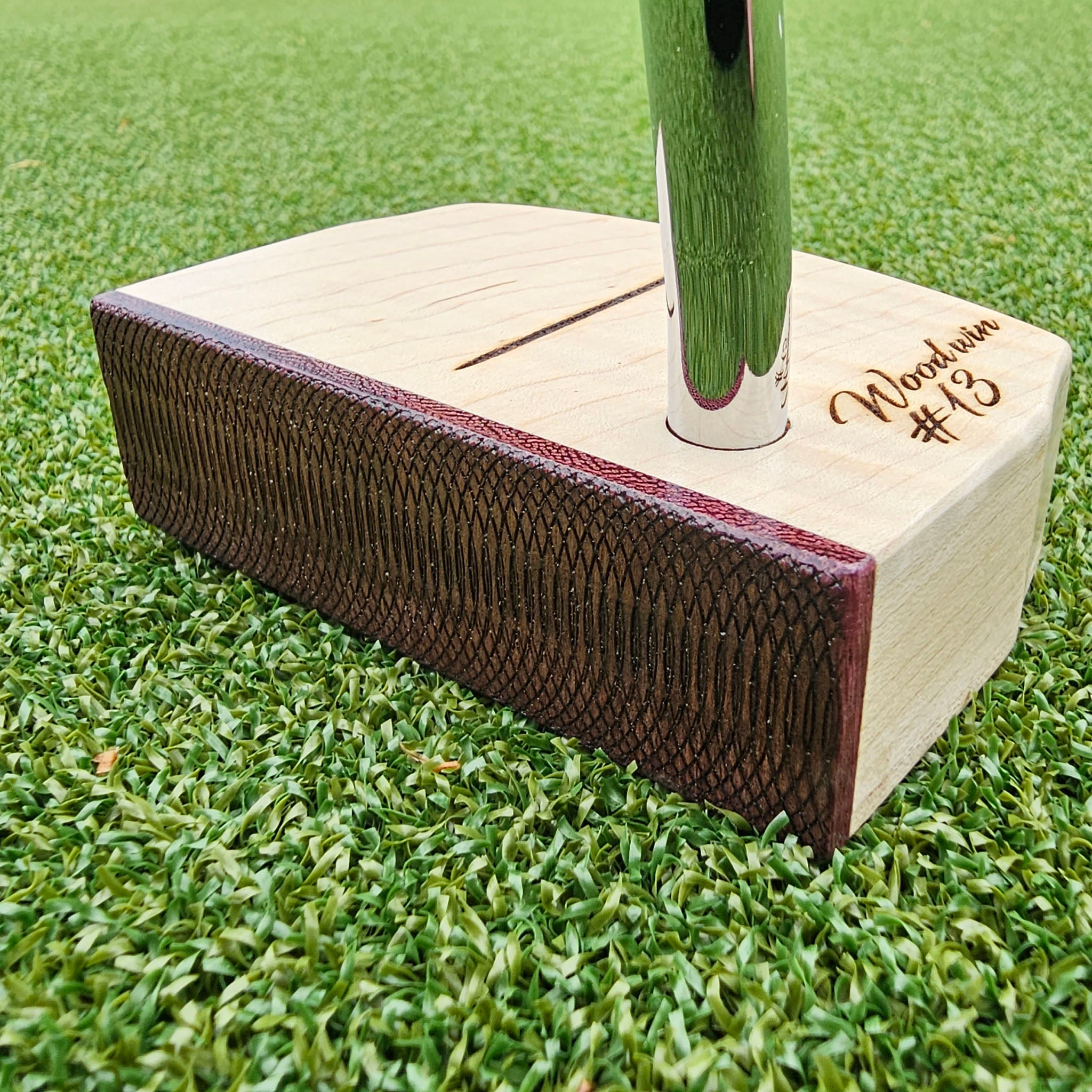 Maple Body, curly maple top putter with Purpleheart Face plate