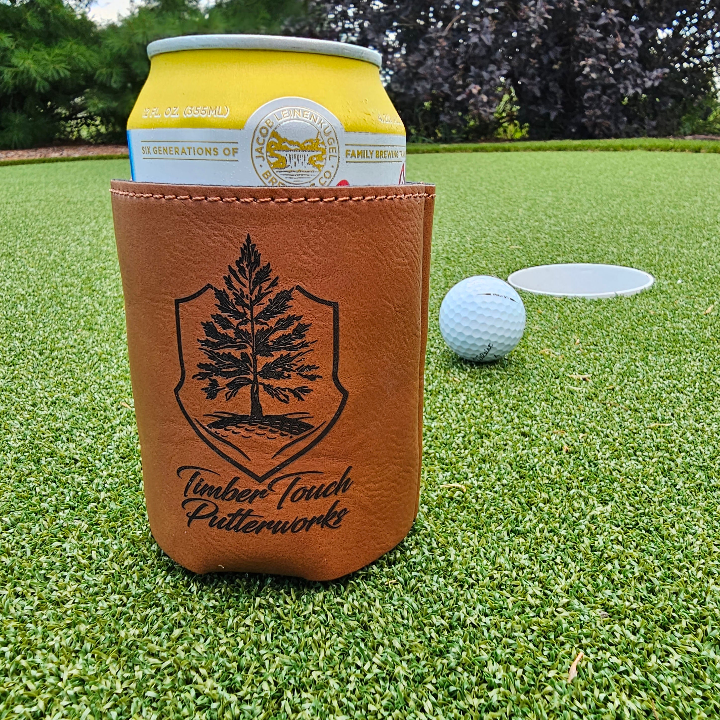 Laser etched drink coosie with TimberTouch logo