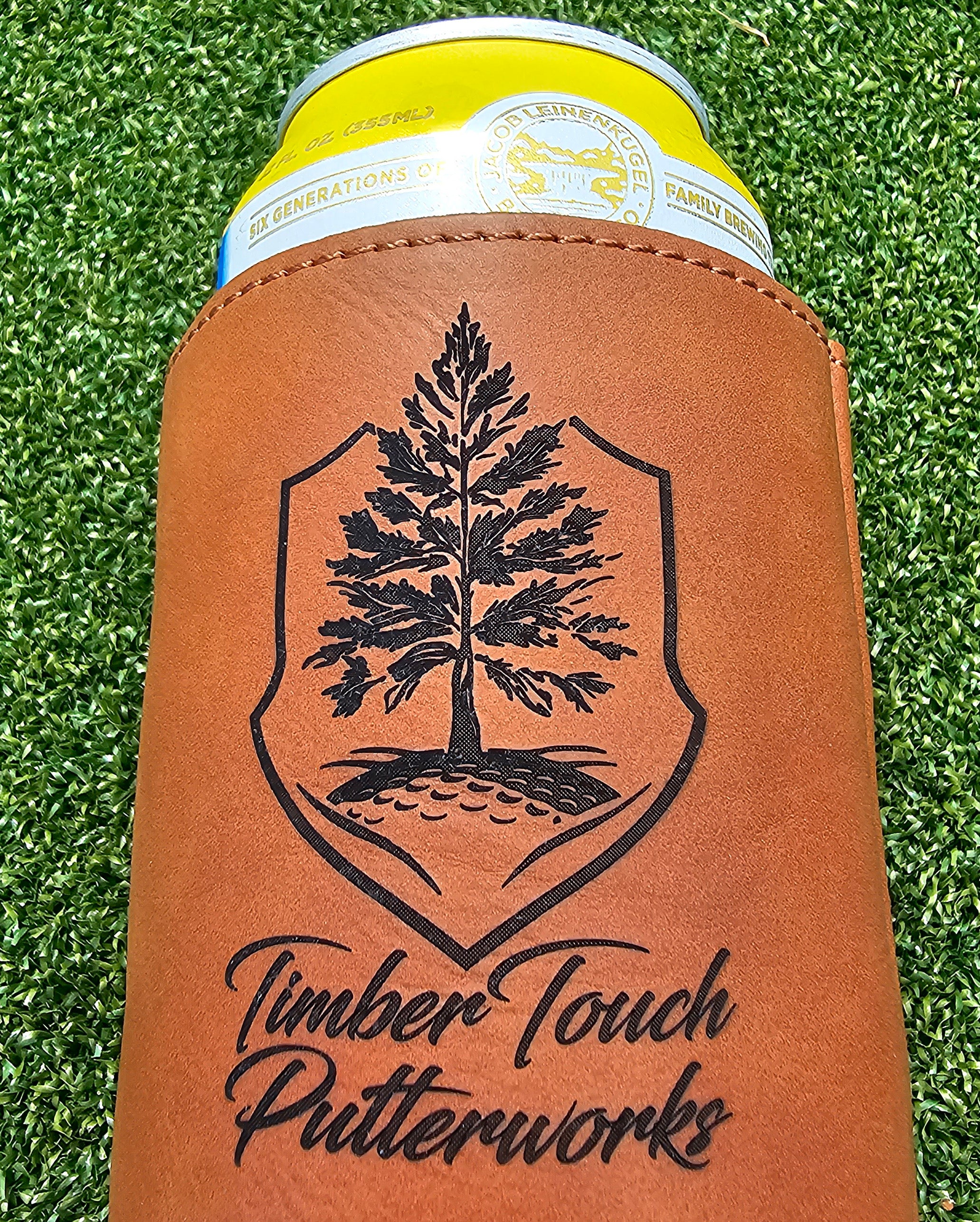 Laser etched drink coosie with TimberTouch logo