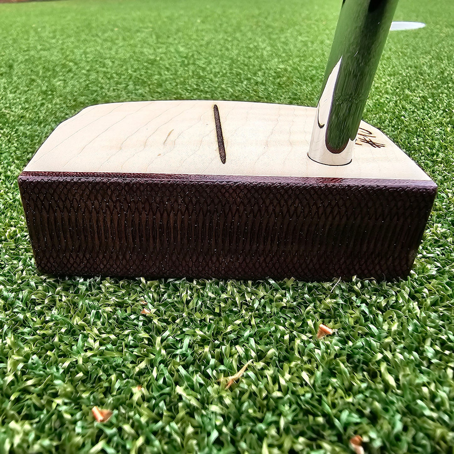 Maple Body, curly maple top putter with Purpleheart Face plate