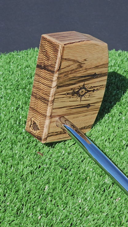 Zebrawood putter with fancy engraved top alignment features