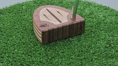 Lacewood and Zebrawood Woodford putter with olivewood inlay