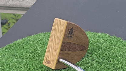 Teak wood putter with Lacewood inlay and layered multiwood body