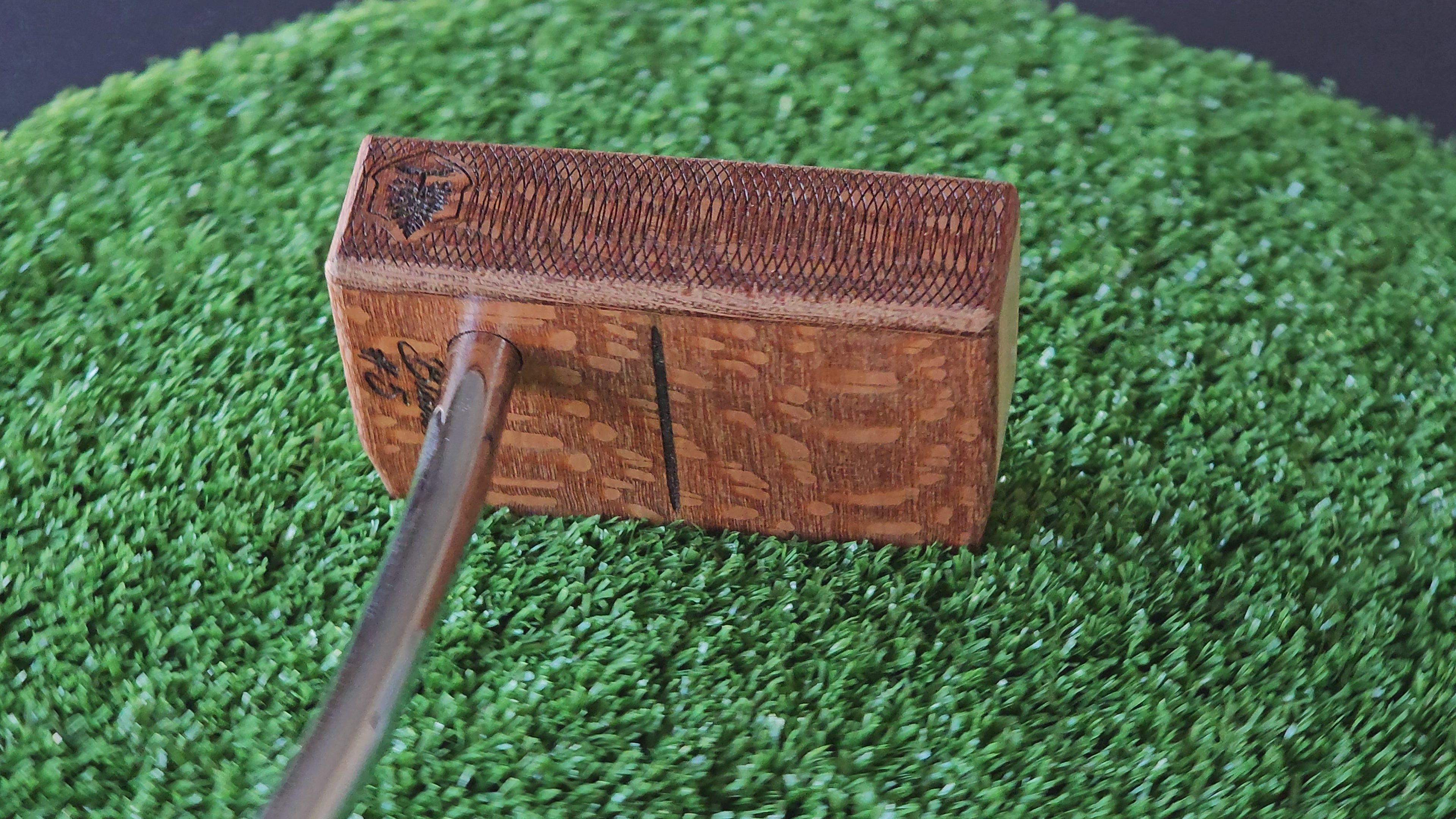 Lacewood top and face plate putter with hard Red Oak body