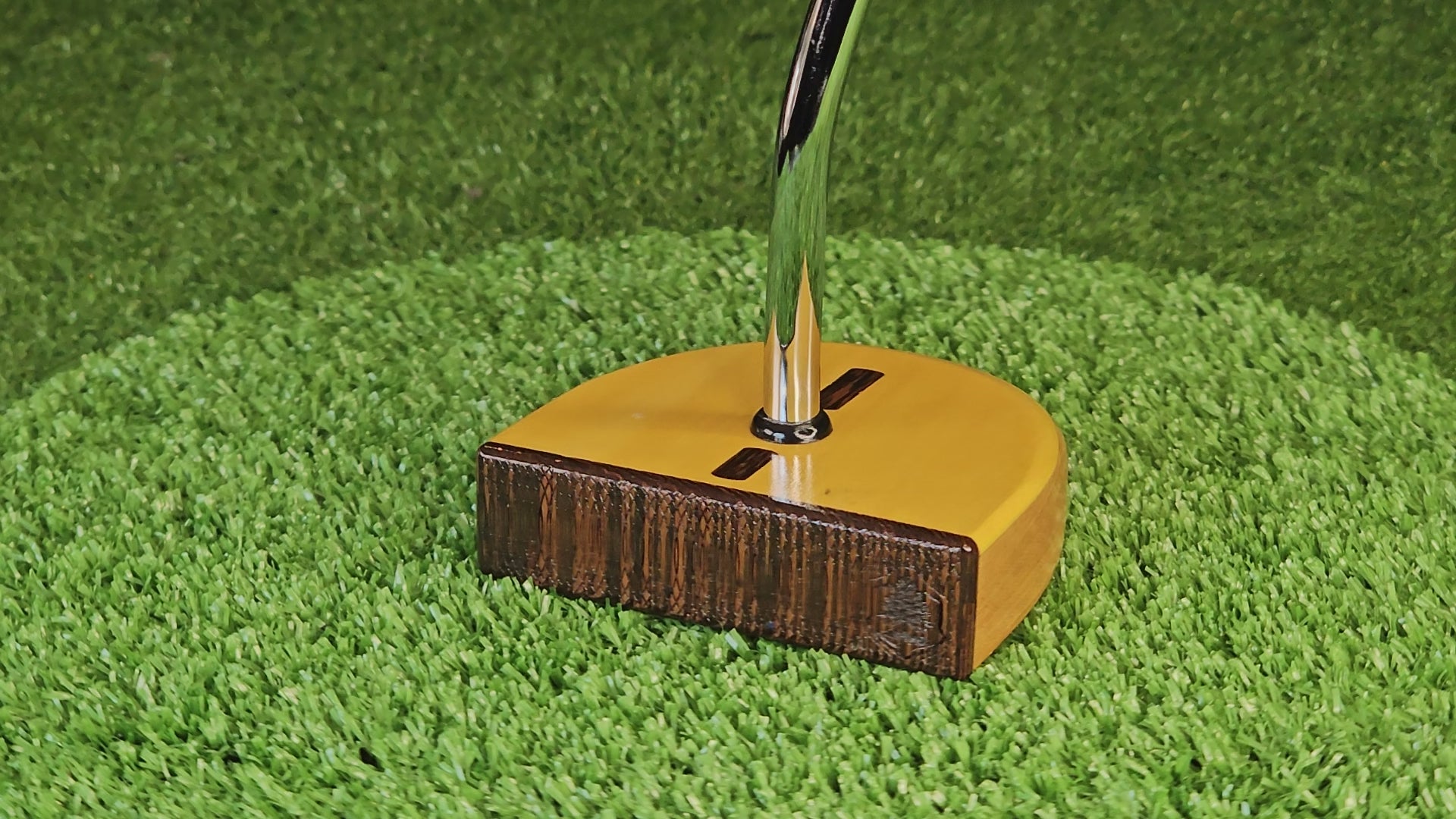 Yellowheart and Red Oak exotic wood putter Zero Torque style with center shaft