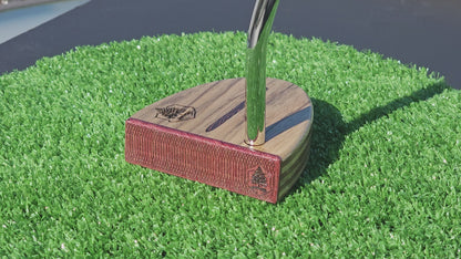 Zebrawood exotic wood Woodford putter with inlay and layered purpleheart body