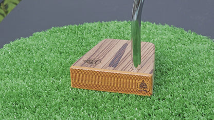 Zebrawood Timberwolf style exotic wood golf putter with oak body