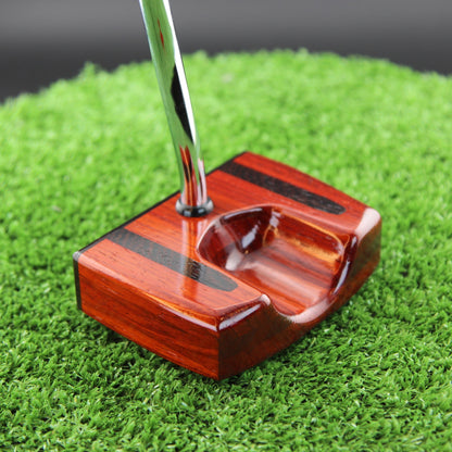 TimberTouch Bloodline blade wood putter with Padauk, Wenge and Bloodwood center shaft zero torque – sole and toe angle view