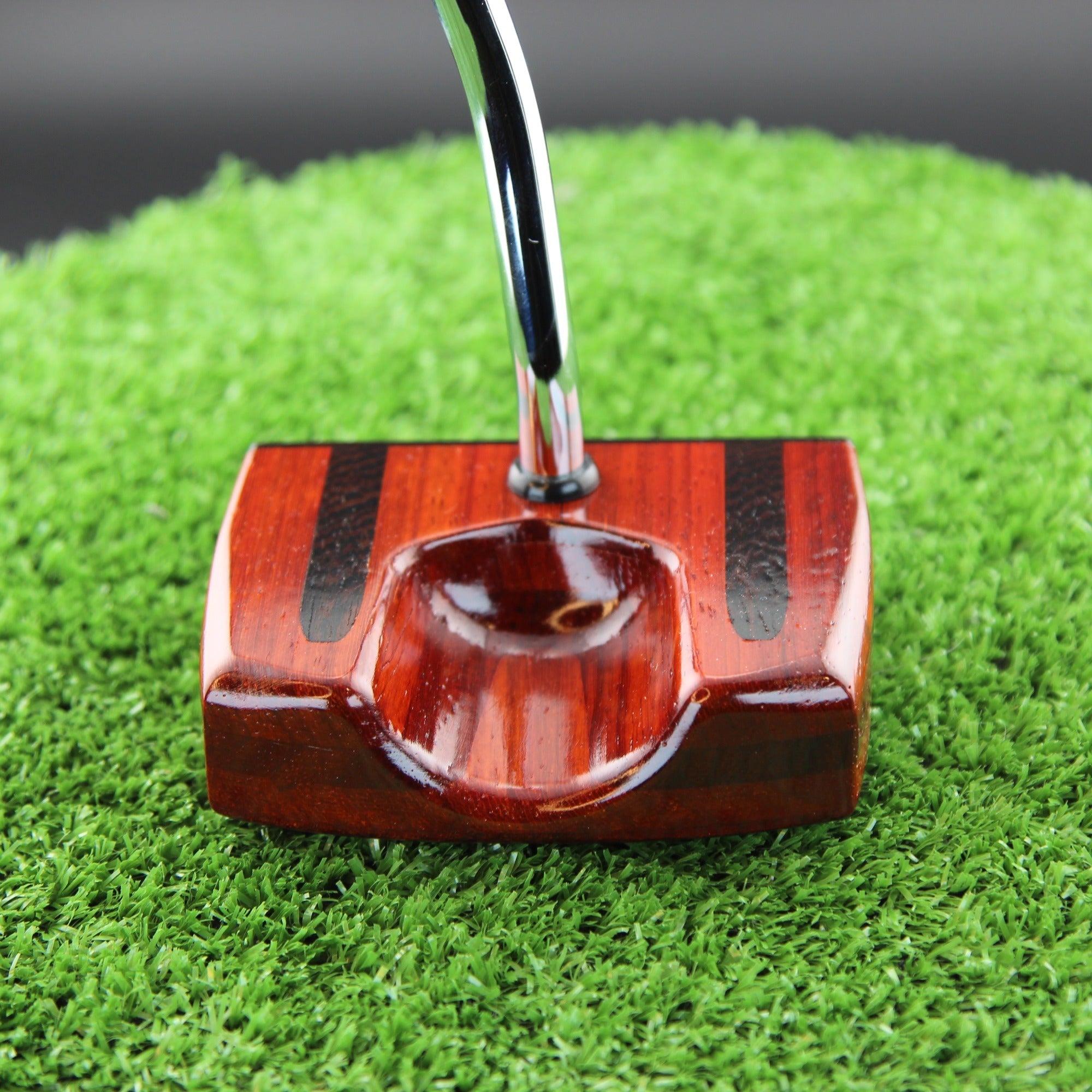 TimberTouch Bloodline blade wood putter with Padauk, Wenge and Bloodwood center shaft zero torque – toe view