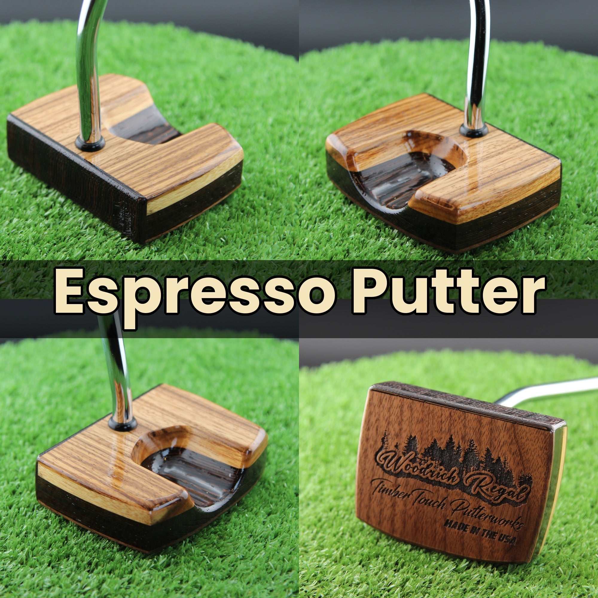 Espresso style Leopardwood and Wenge zero torque center shaft Woodrich Regal Putter