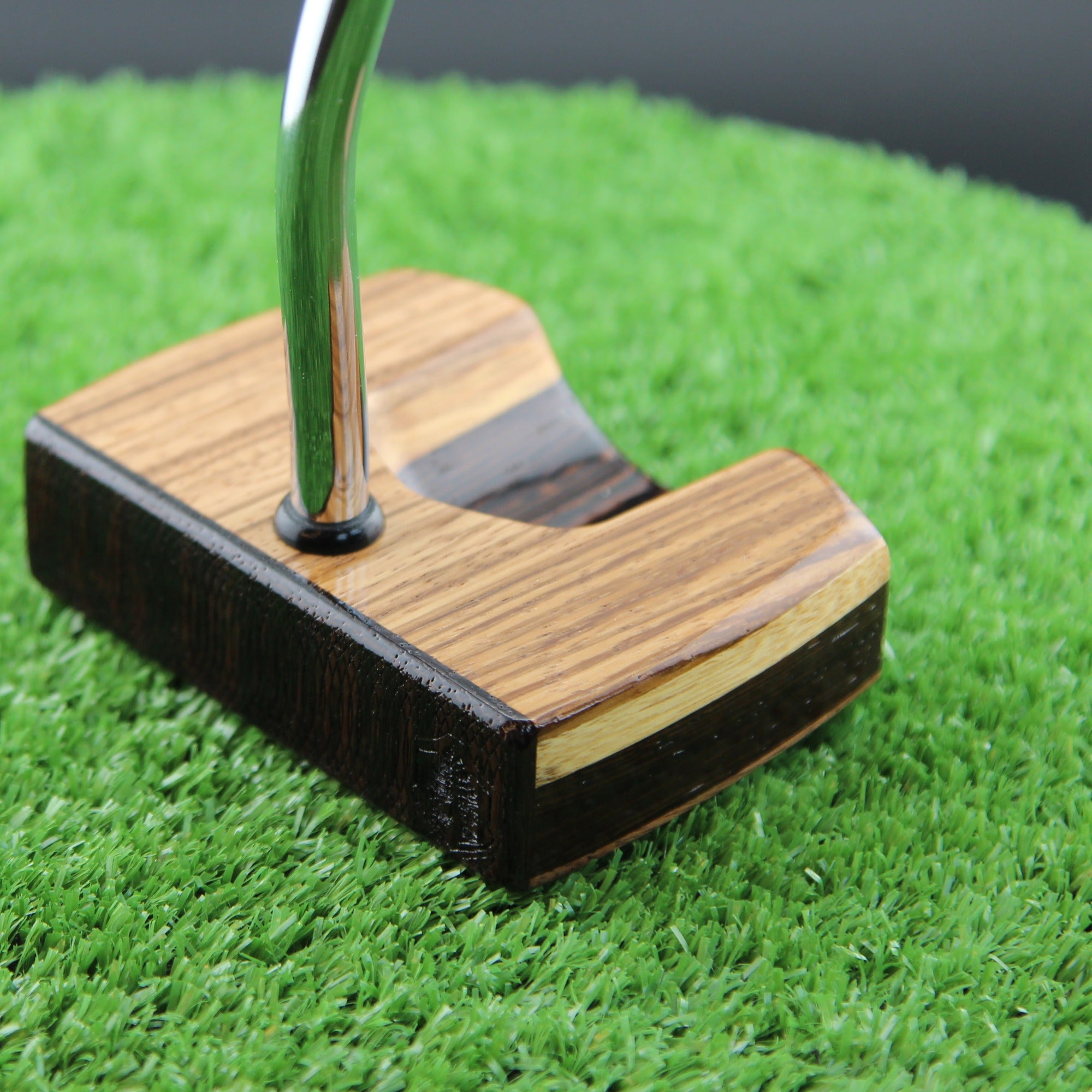 Espresso style Leopardwood and Wenge zero torque center shaft Woodrich Regal Putter